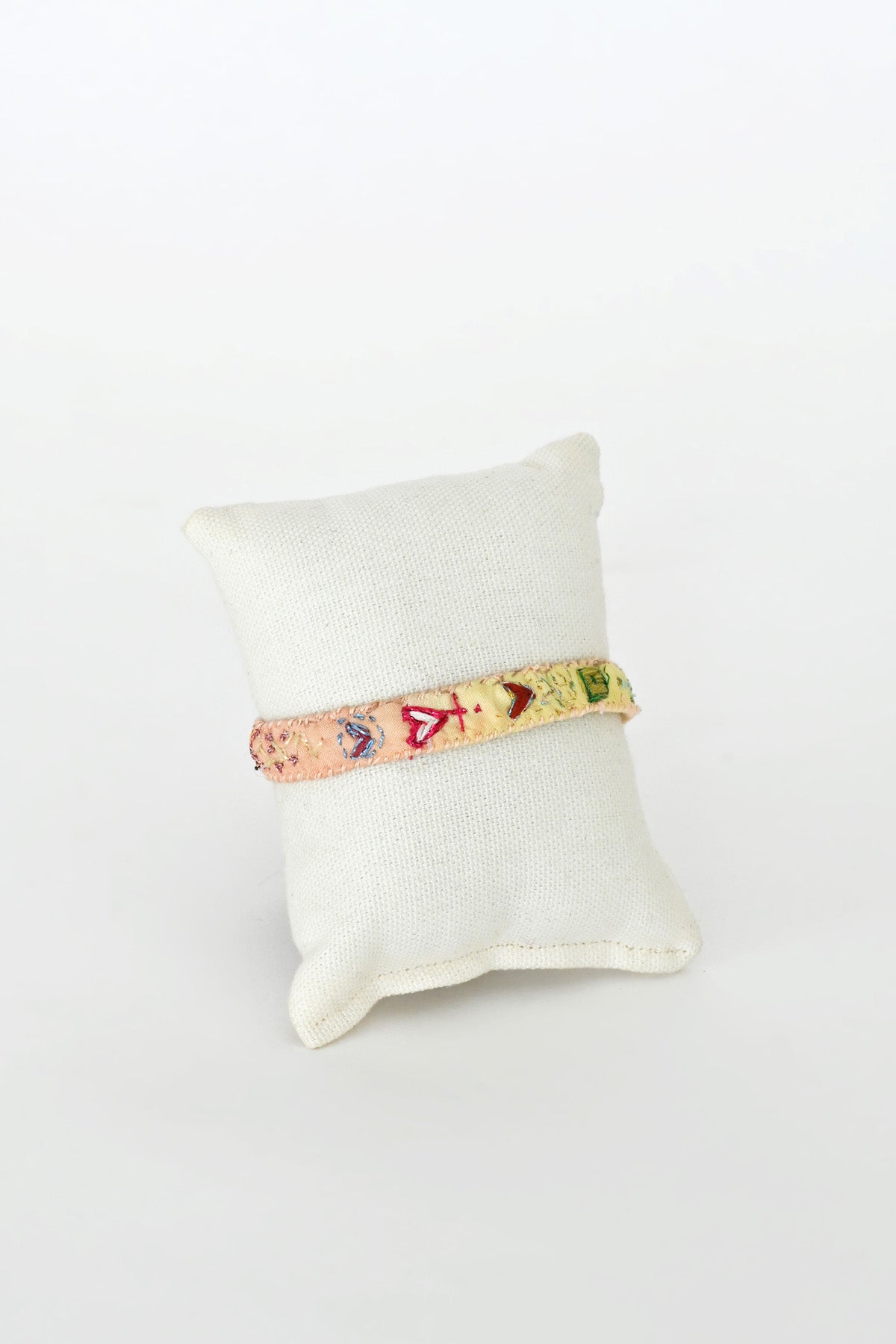 Peach and Yellow Embroidered Bracelet by Antomoon at Abacus Row Handmade Jewelry