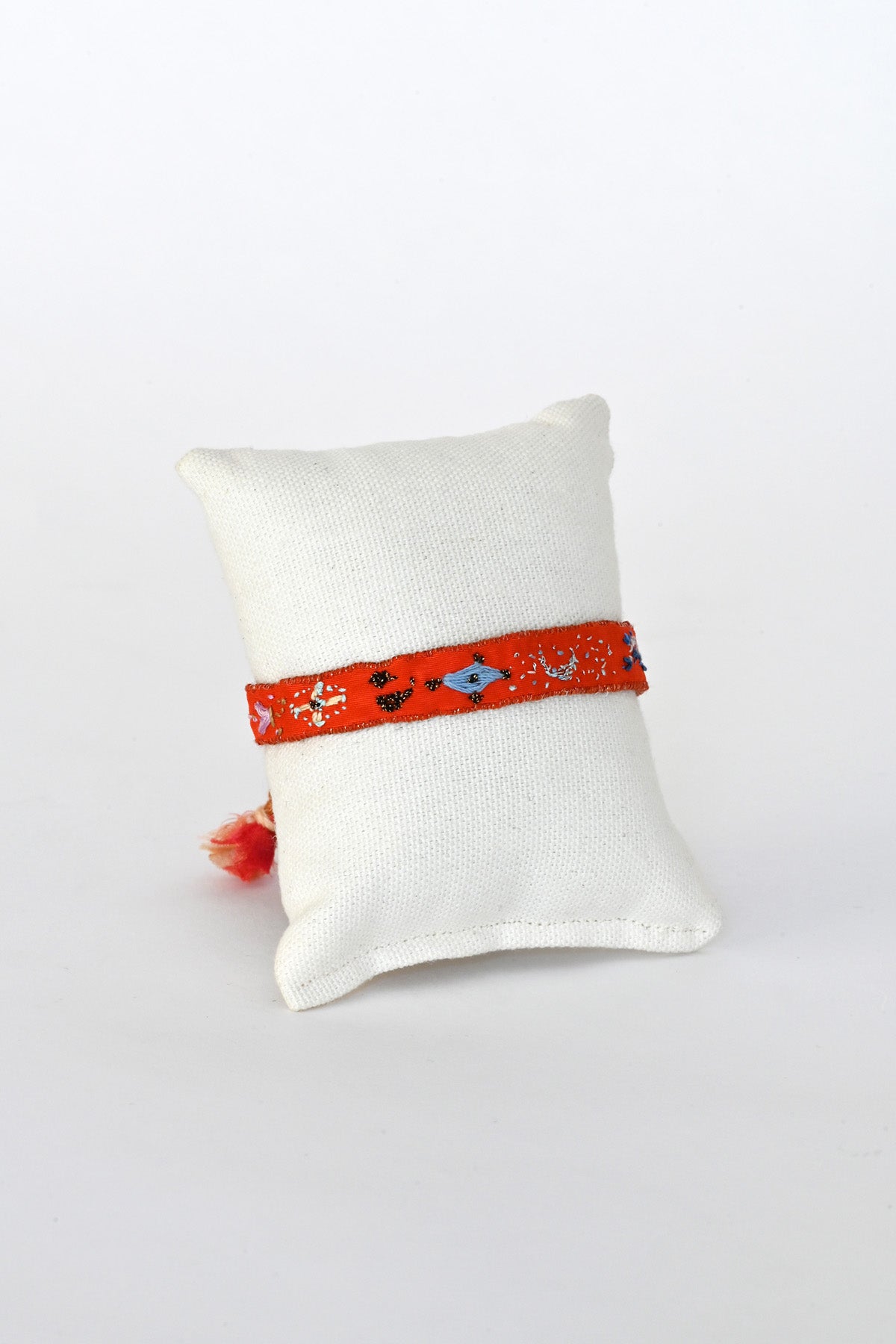 Front of Vibrant Red Embroidered Bracelet by Antomoon at Abacus Row Handmade Jewelry