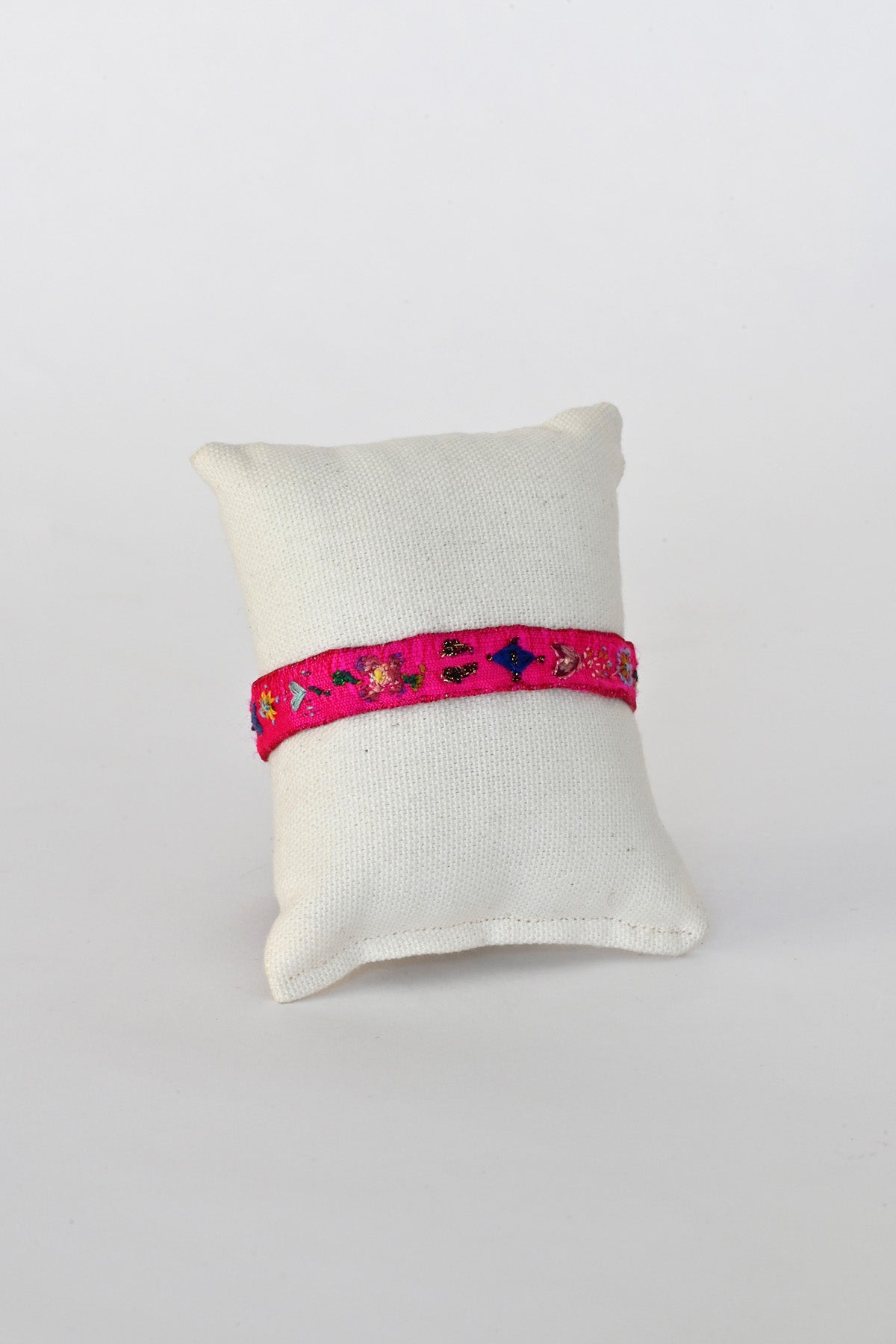 Front of Pink Embroidered Bracelet by Antomoon at Abacus Row Handmade Jewelry