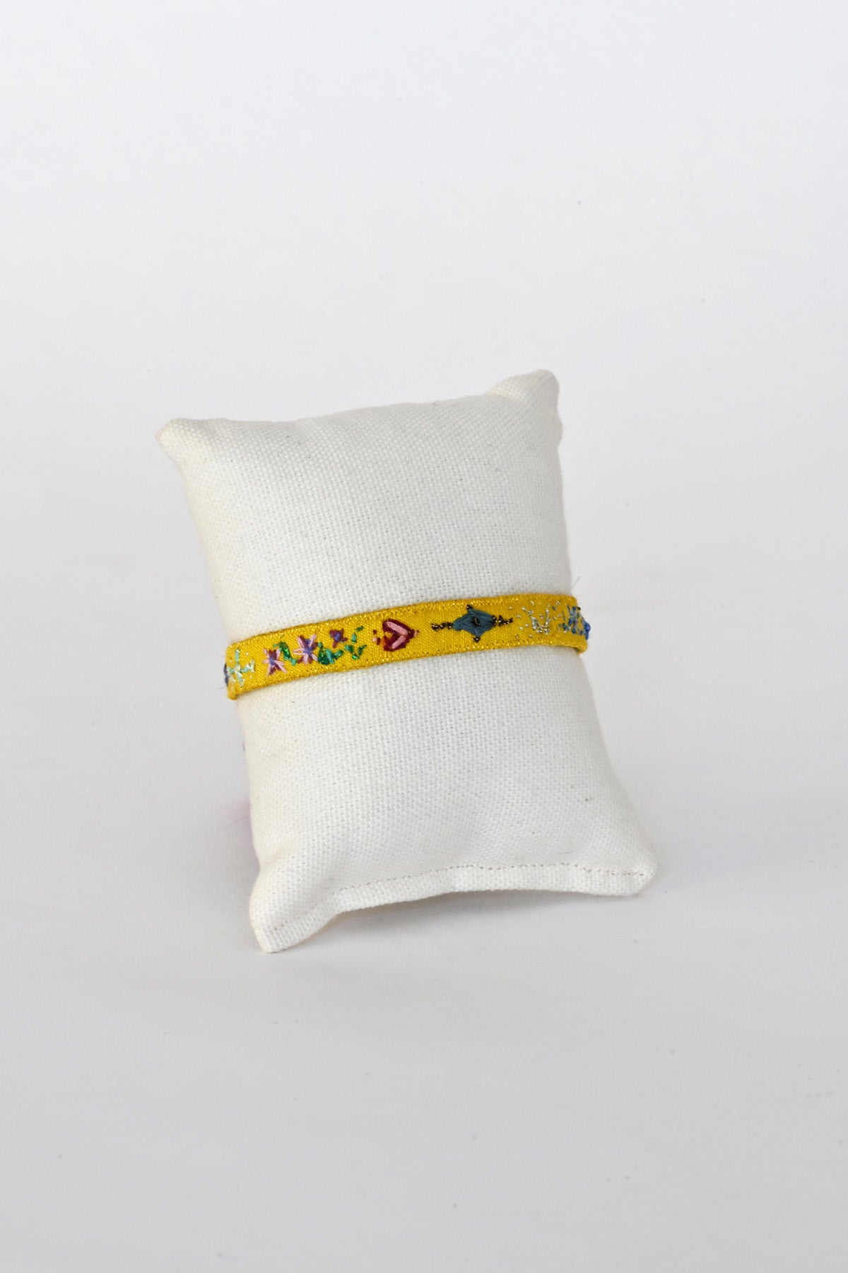 Front of Yellow Embroidered Bracelet by Antomoon at Abacus Row Handmade Jewelry