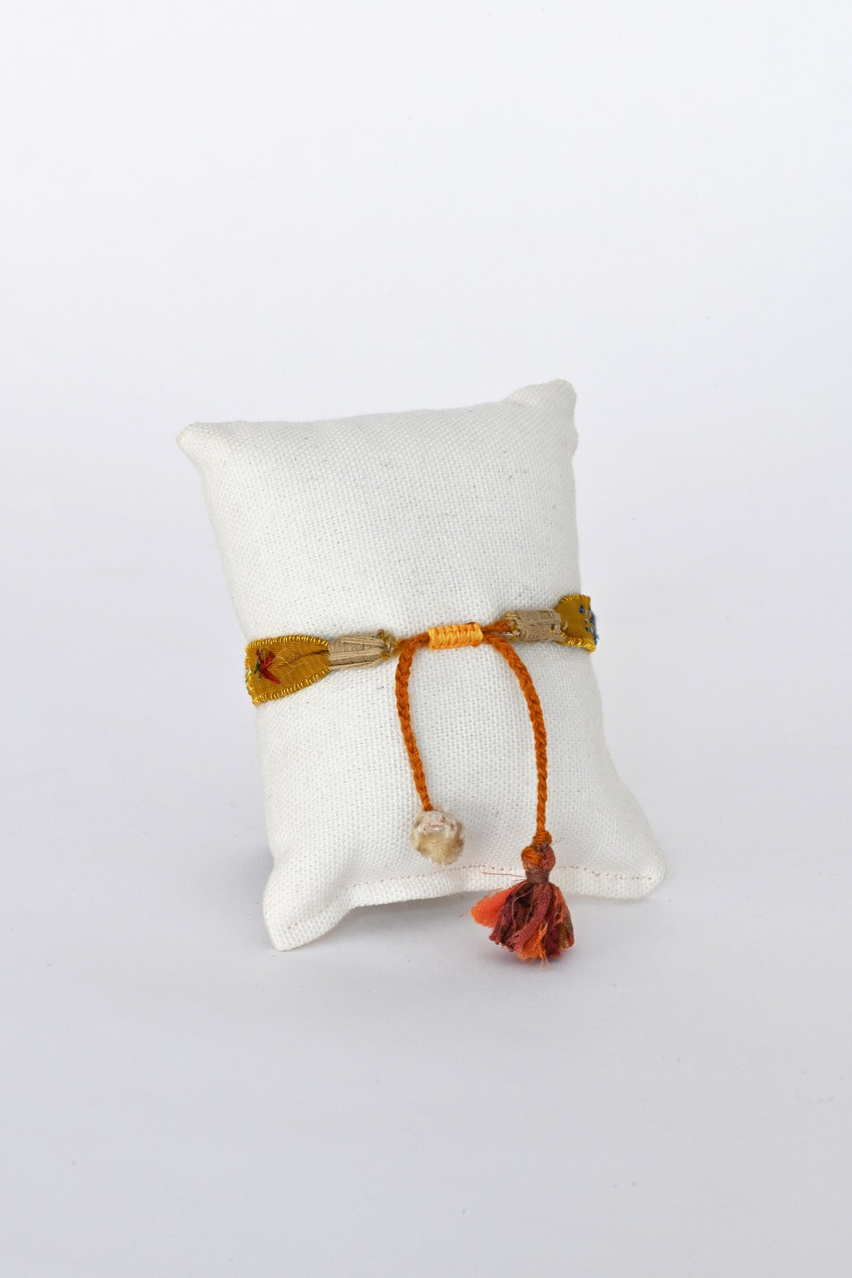 Back of Mustard Yellow Embroidered Bracelet by Antomoon at Abacus Row Handmade Jewelry