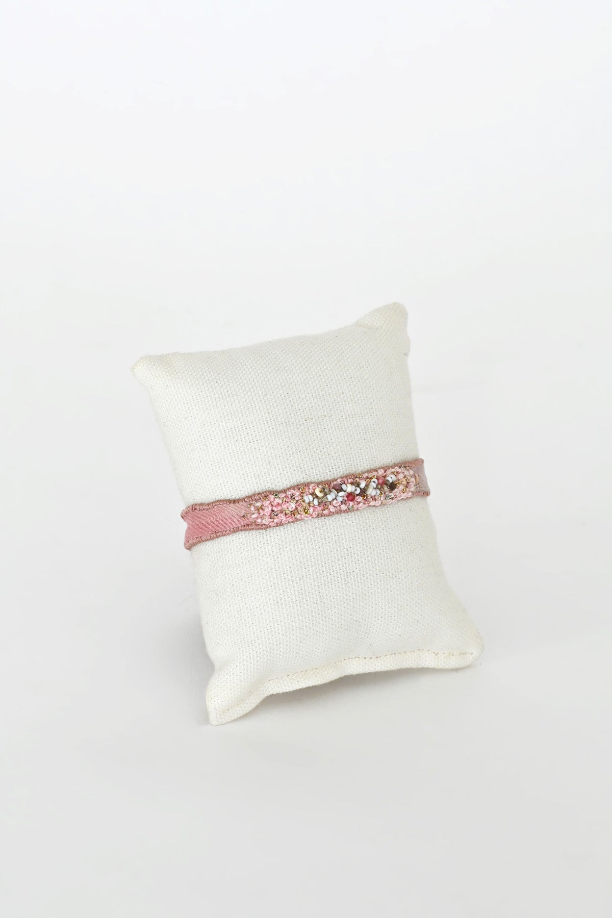 Light Pink Embroidered Bracelet with Vintage Beads by Antomoon at Abacus Row Handmade Jewelry