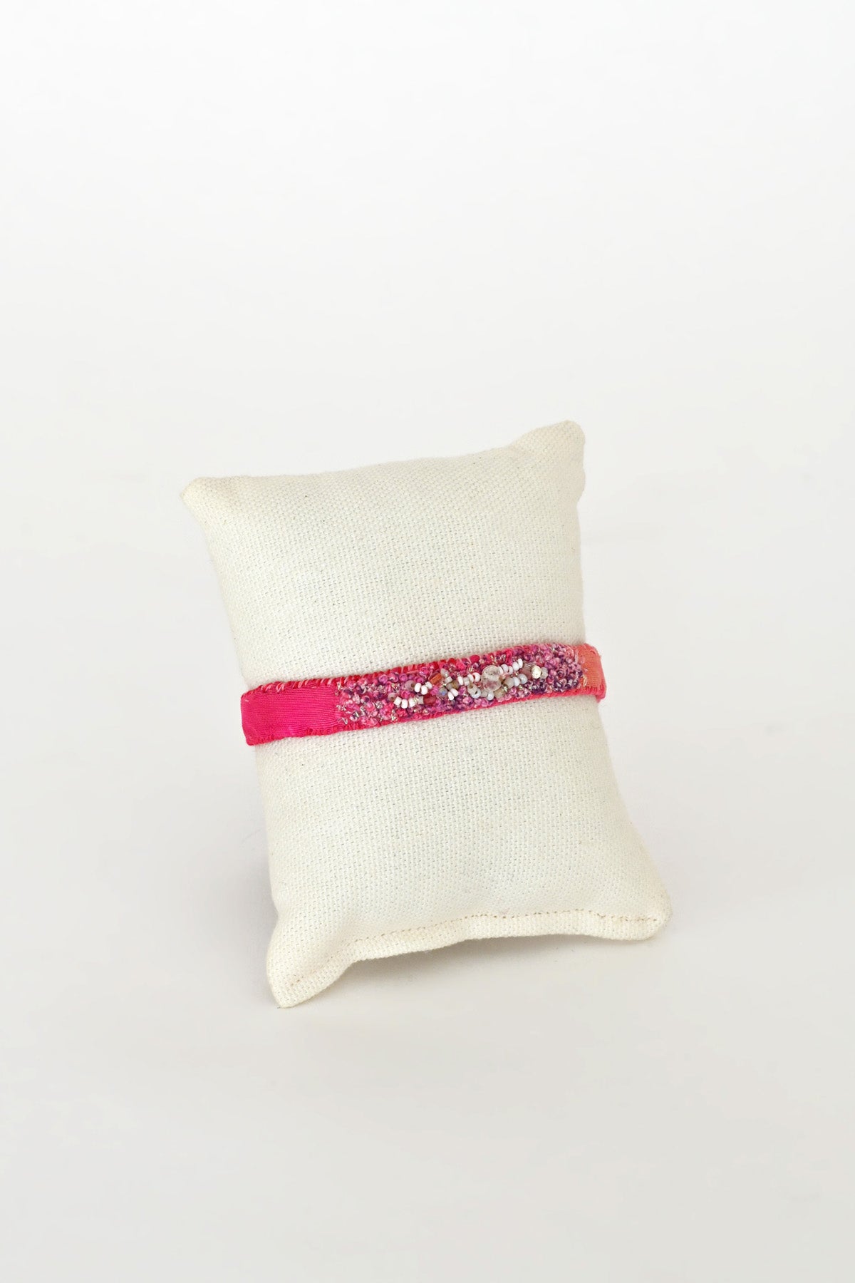 Pink Embroidered Bracelet with Vintage Beads by Antomoon at Abacus Row Handmade Jewelry