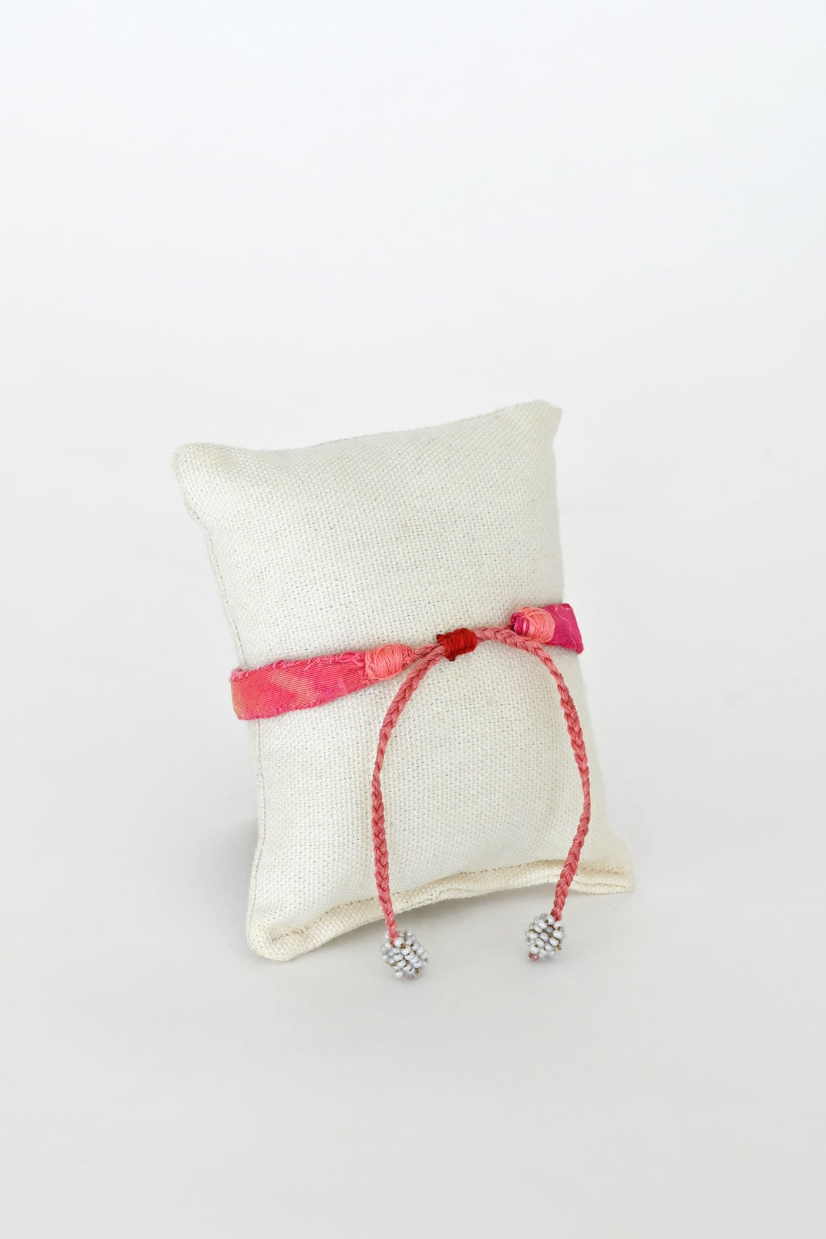 Closure of Pink Embroidered Bracelet with Vintage Beads by Antomoon at Abacus Row Handmade Jewelry