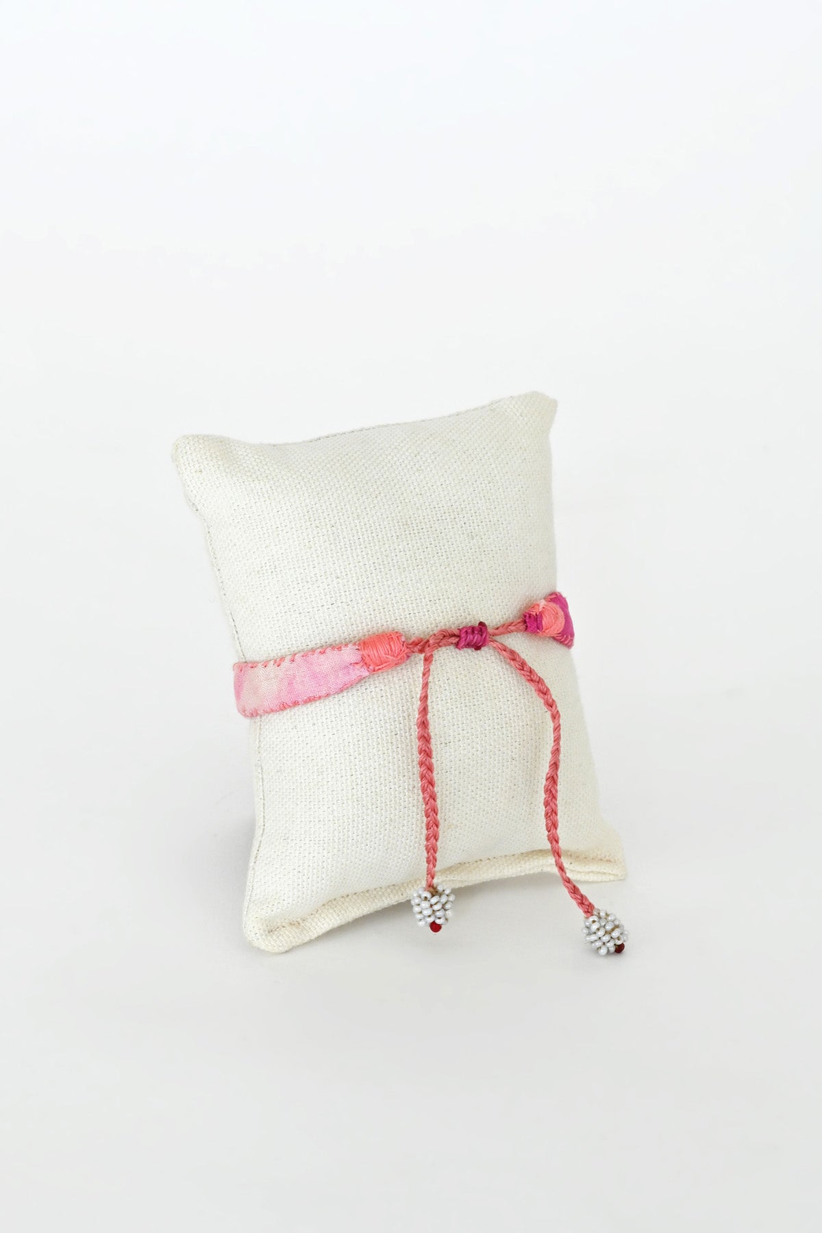 Closure of Pink Embroidered Bracelet with Vintage Beads by Antomoon at Abacus Row Handmade Jewelry