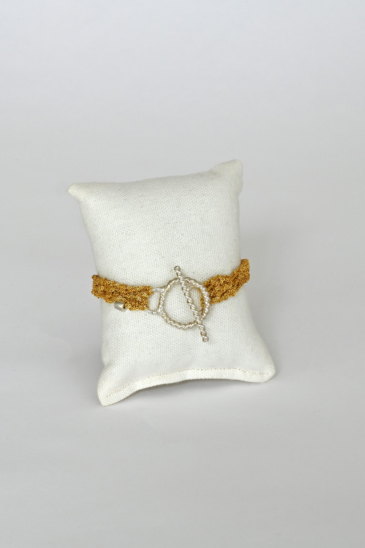 Gold Baby Tee Bracelet clasp detail by Arielle de Pinto at Abacus Row Handmade Jewelry