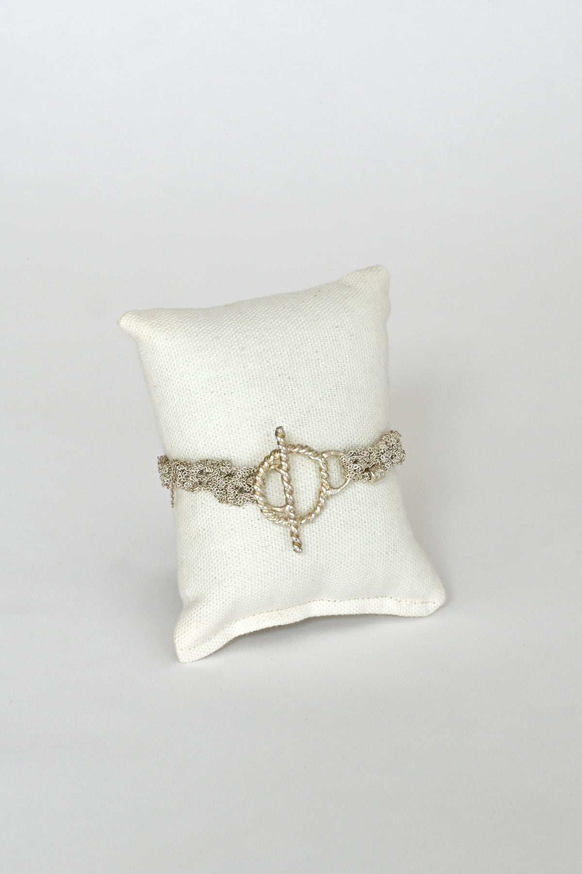 Silver Baby Tee Bracelet clasp detail by Arielle de Pinto at Abacus Row Handmade Jewelry