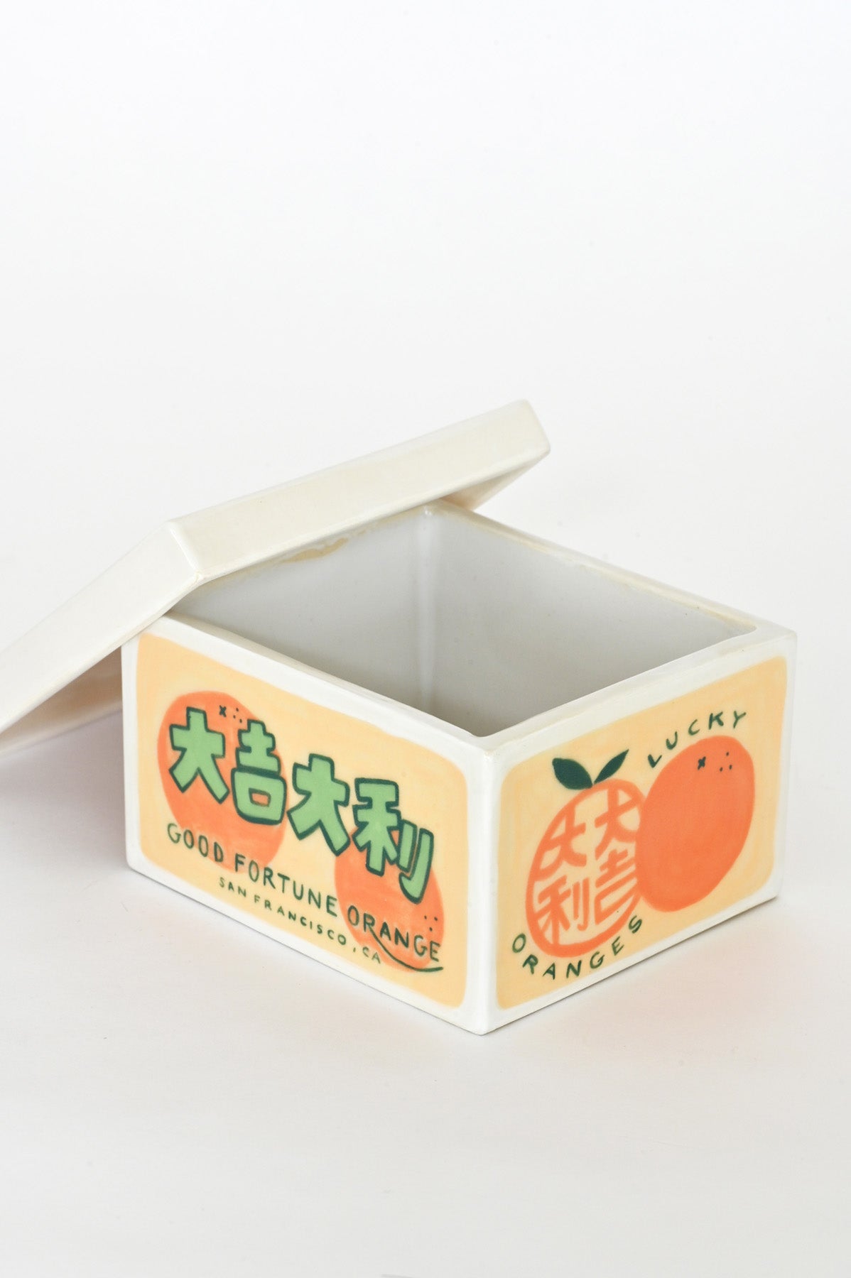 Good Fortune Orange Trinket Box with Lid by Caf Caf Ceramique at Abacus Row