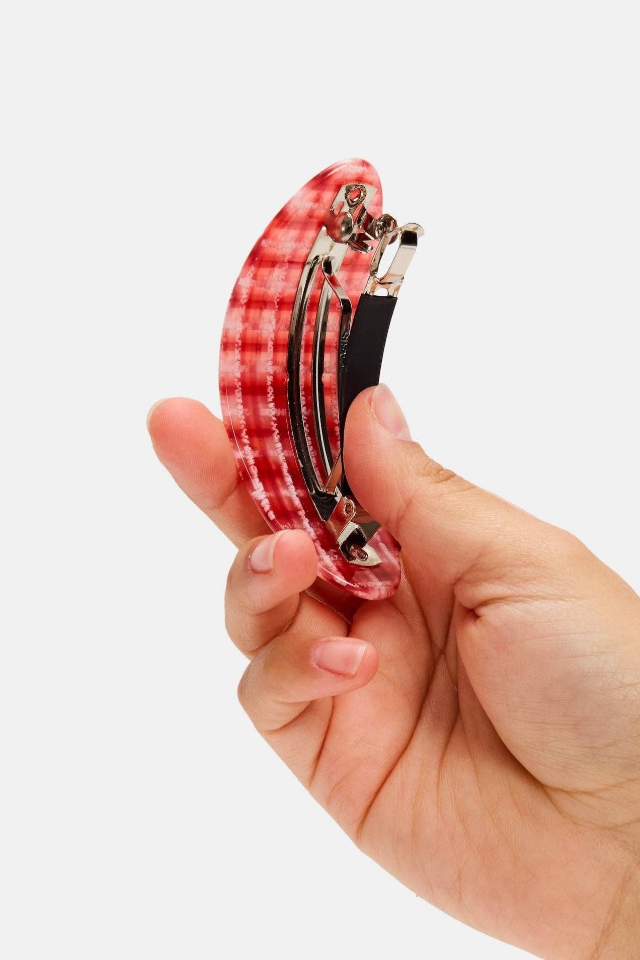 Red Plaid Oval Barrette clip by Chunks at Abacus Row Jewelry