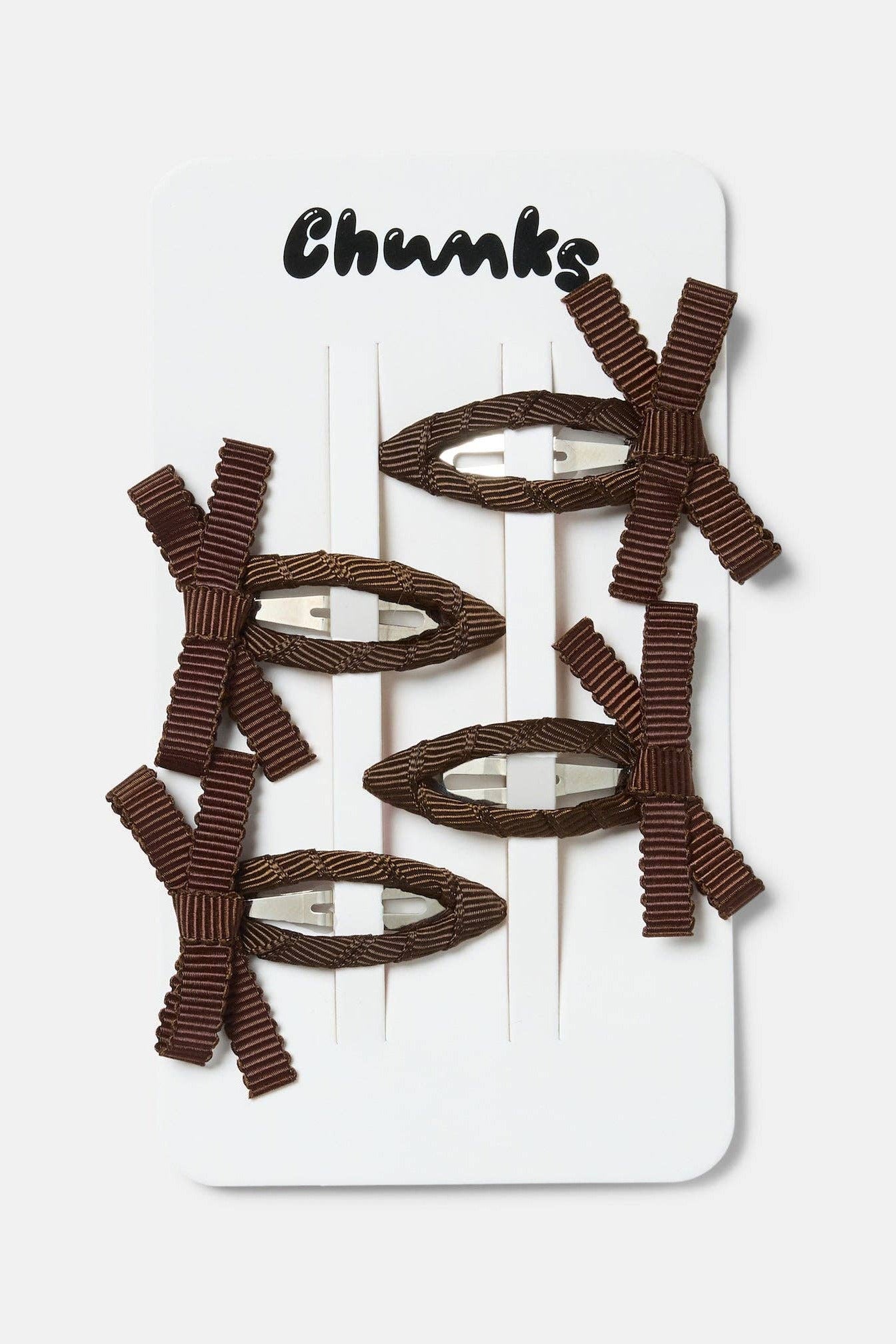 Packaged Chocolate Brown Bow Snap Clips by Chunks at Abacus Row Jewelry
