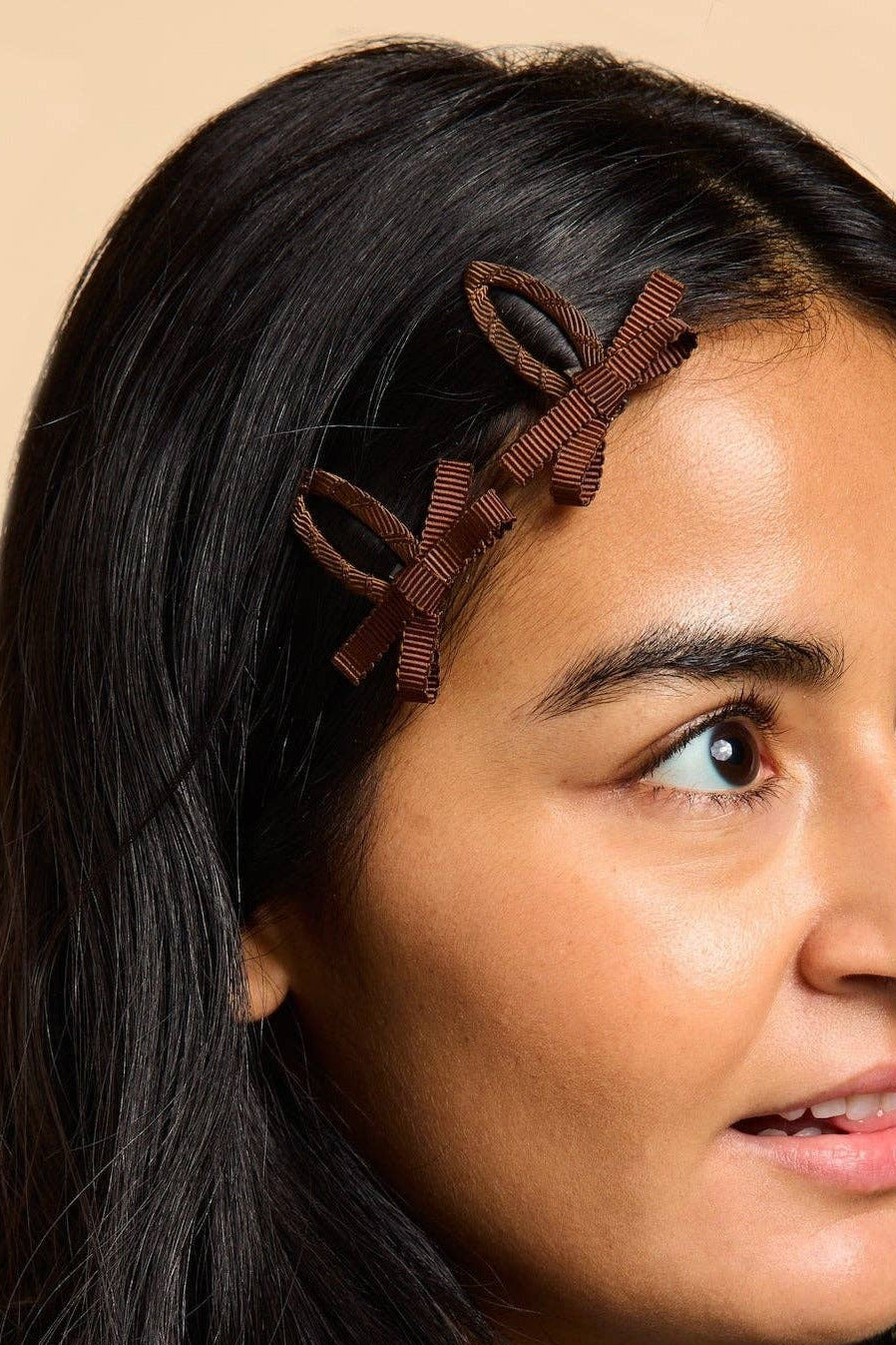 Styled Chocolate Brown Bow Snap Clips by Chunks at Abacus Row Jewelry