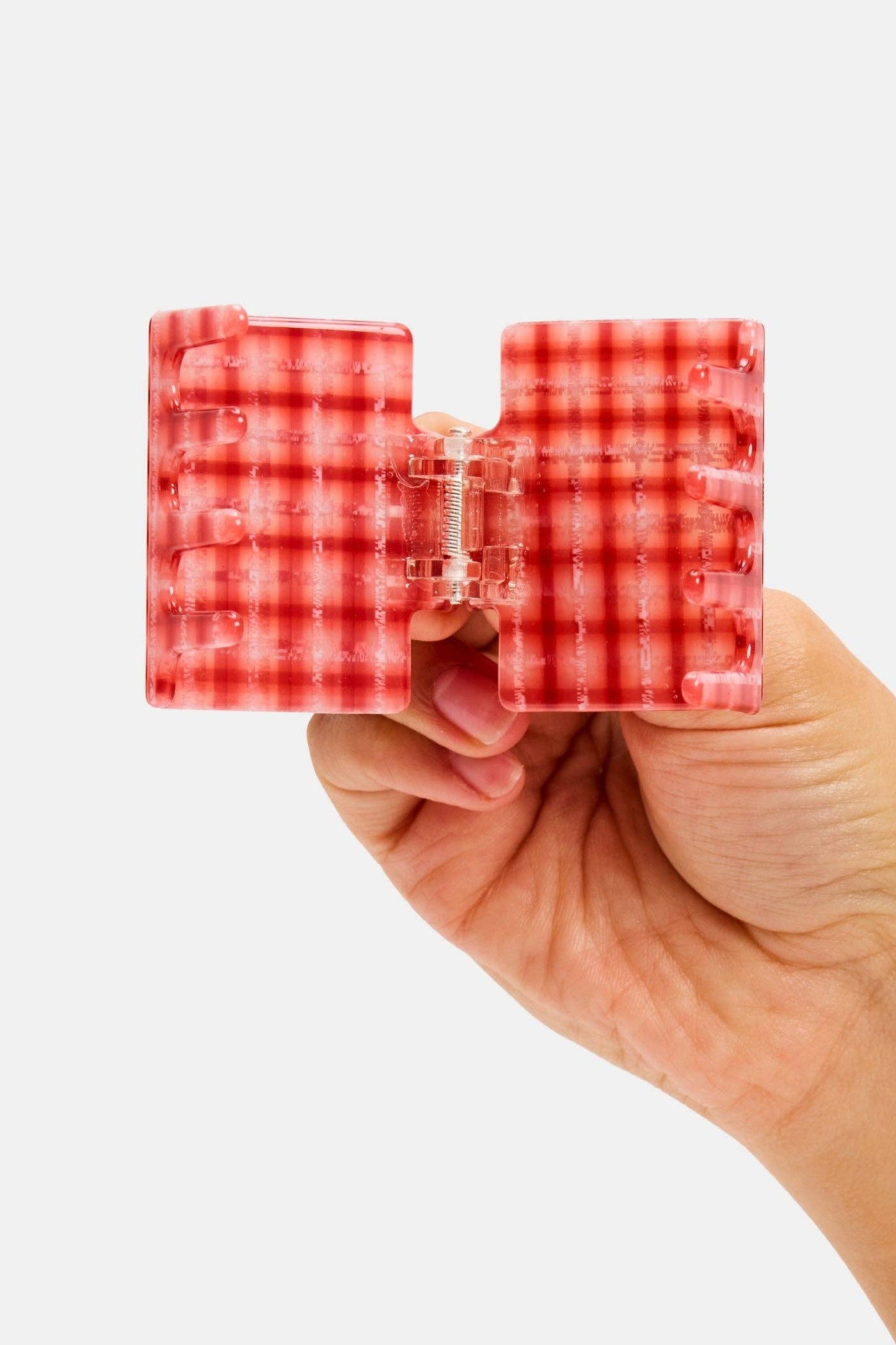 Open Midi Red Plaid Box Claw by Chunks at Abacus Row Jewelry