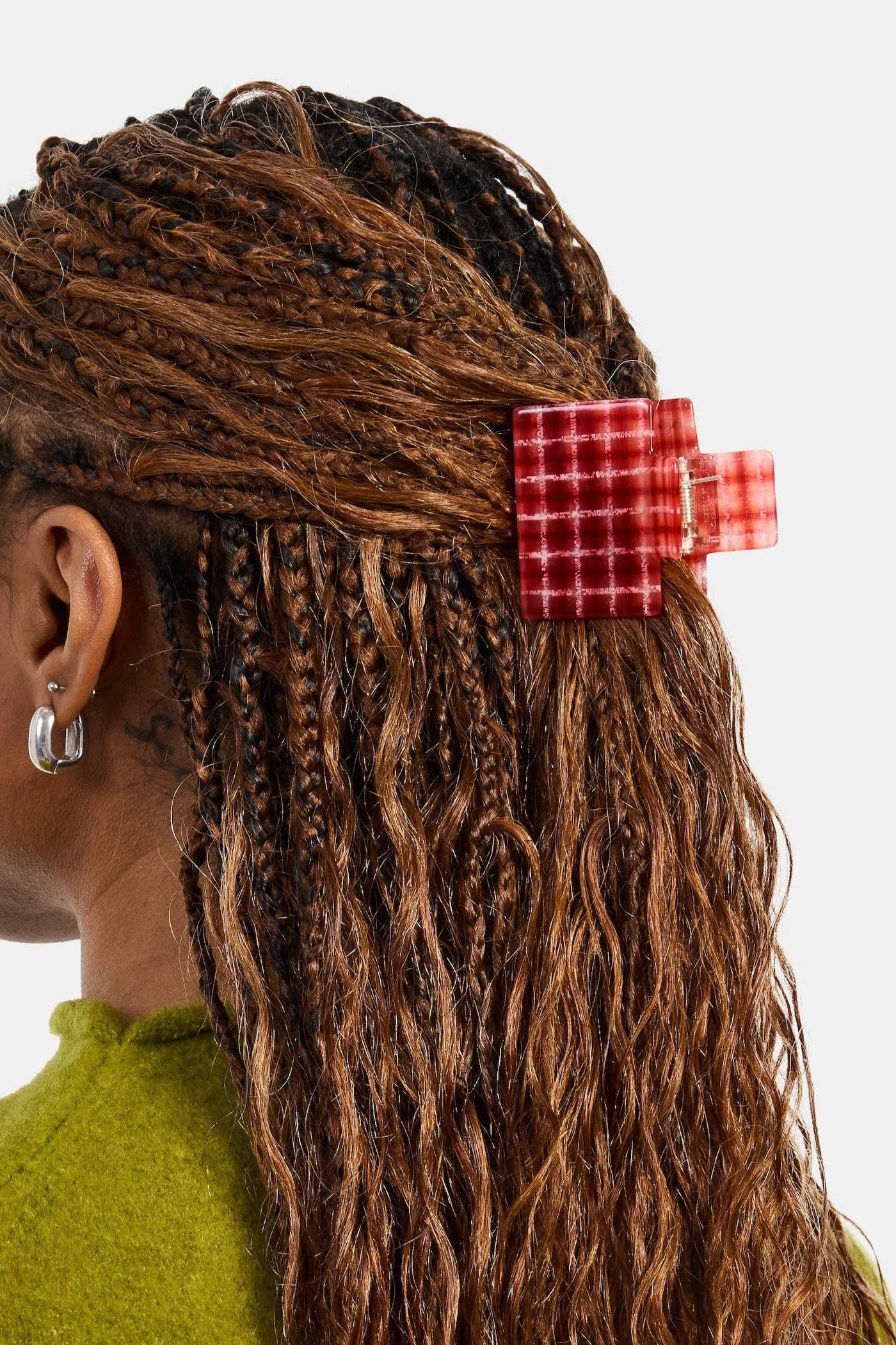 Midi Red Plaid Box Claw in hair by Chunks at Abacus Row Jewelry