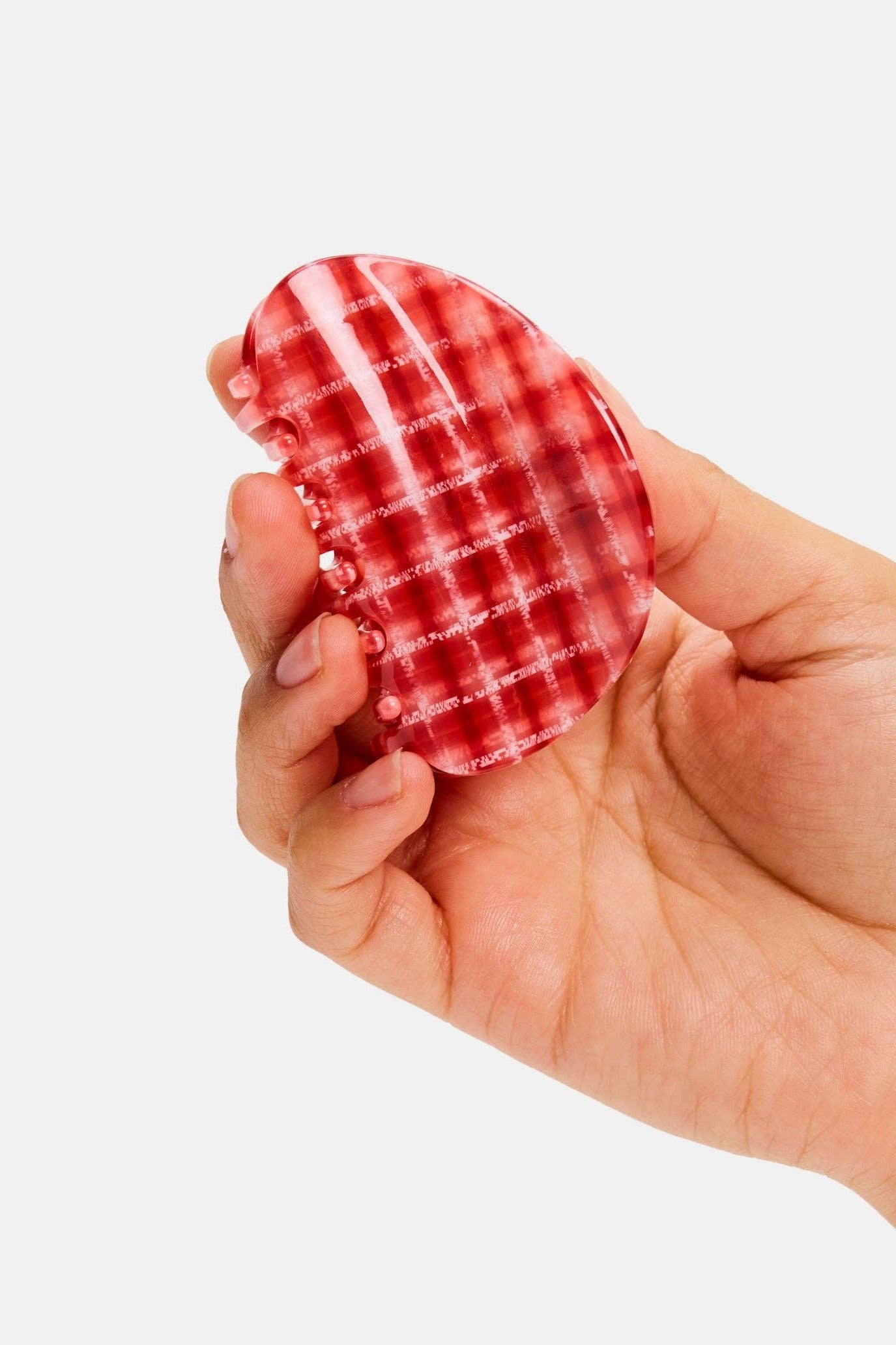 Red Plaid Juno Claw in hand by Chunks at Abacus Row Jewelry