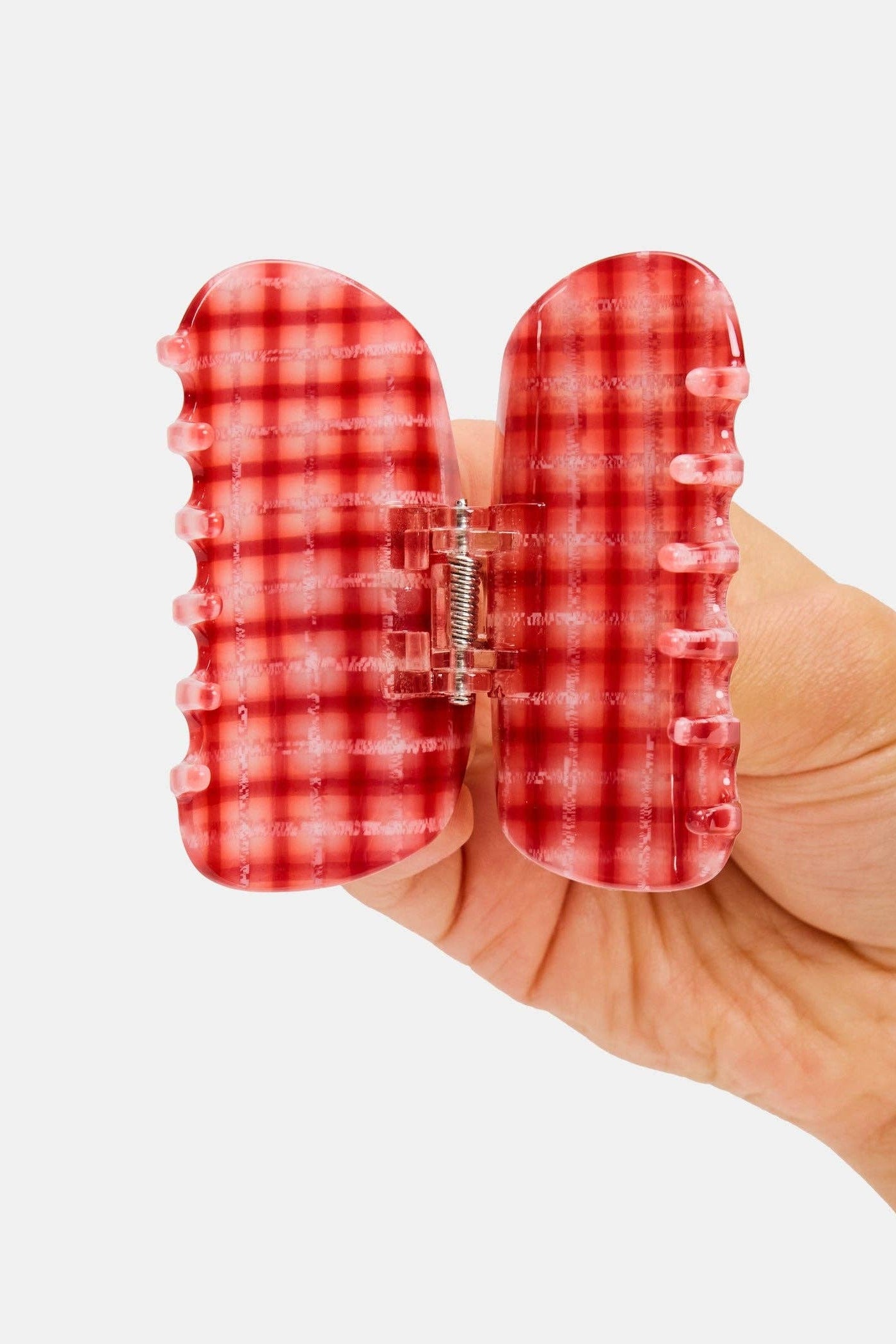 Open Red Plaid Juno Claw by Chunks at Abacus Row Jewelry