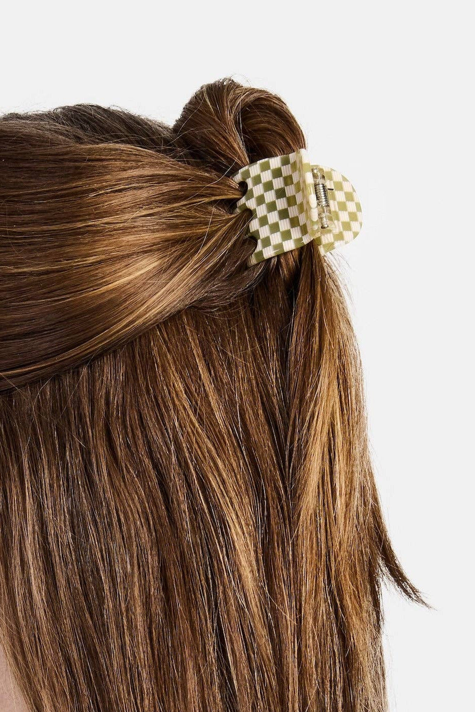 Midi Olive Checker Ursa Claw in hair by Chunks at Abacus Row Jewelry
