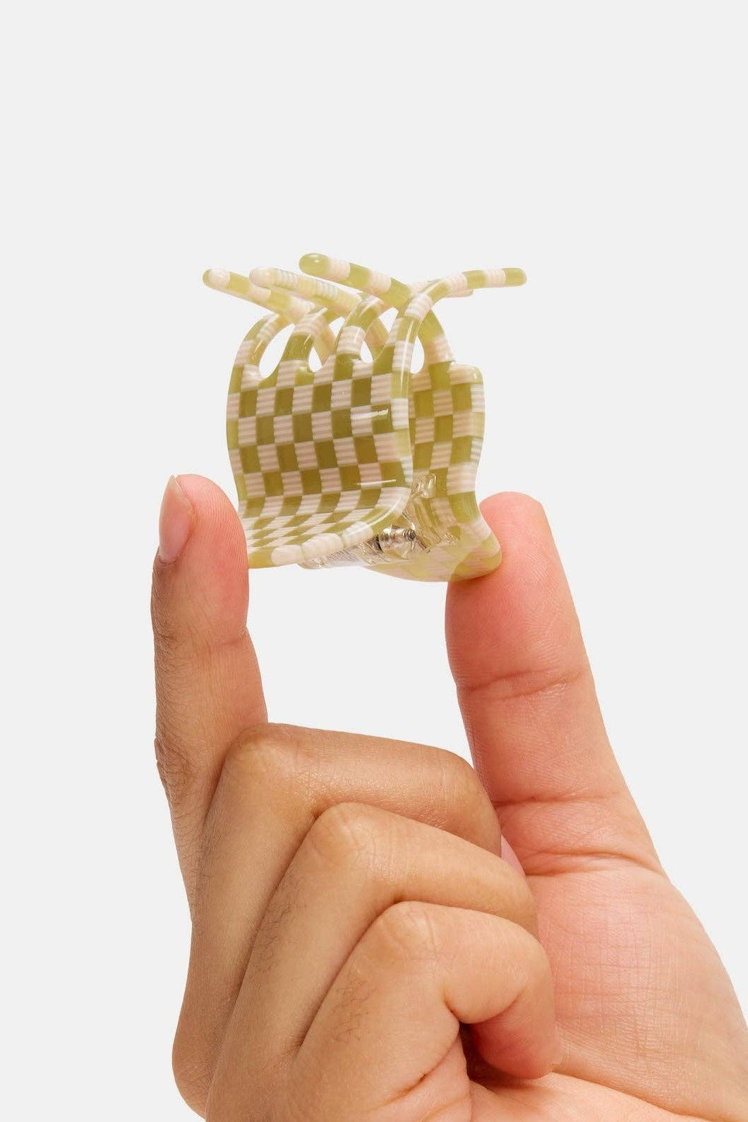 Midi Olive Checker Ursa Claw in hand by Chunks at Abacus Row Jewelry