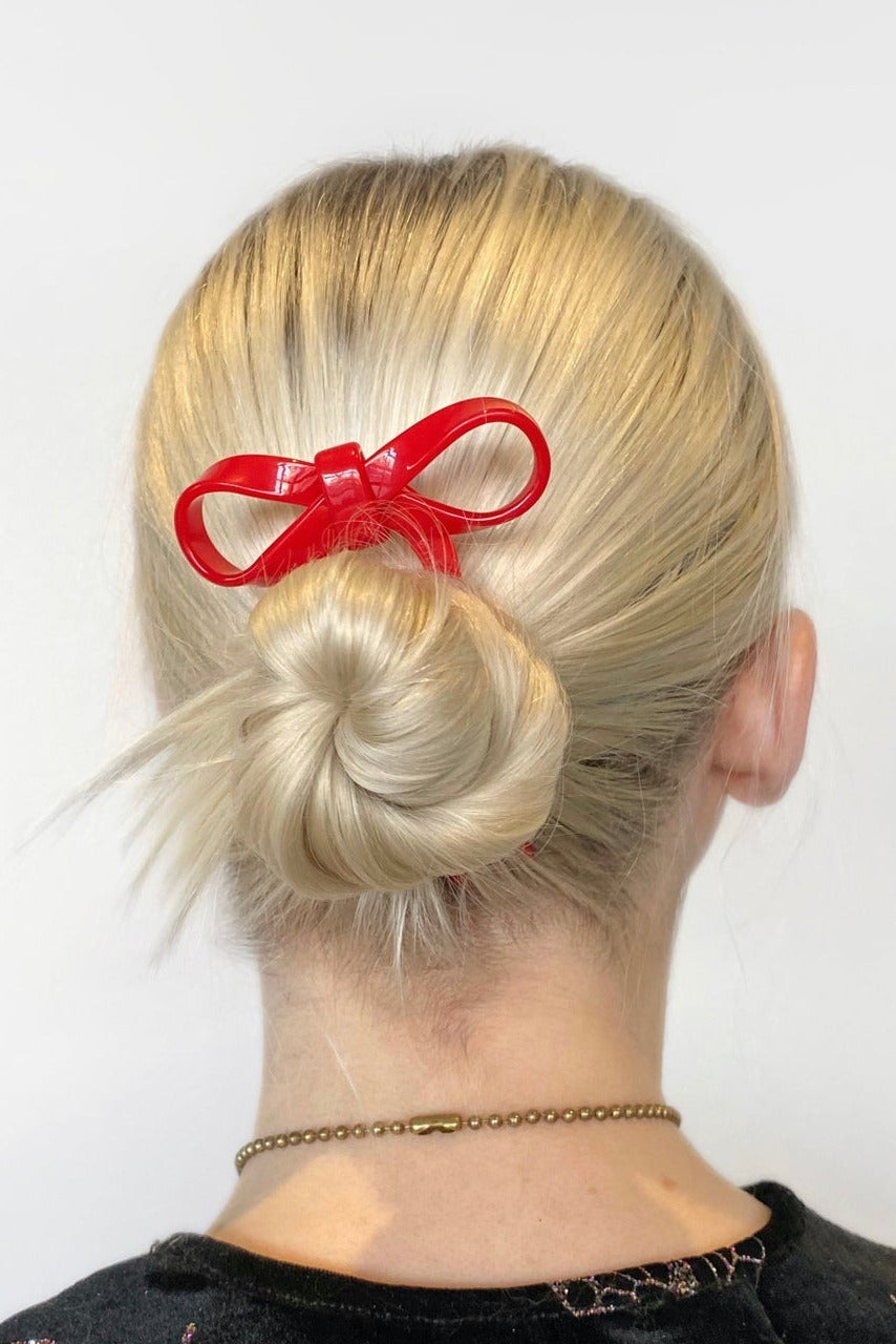 Styled Small Cherry Bow Hairpin by Chunks at Abacus Row Jewelry