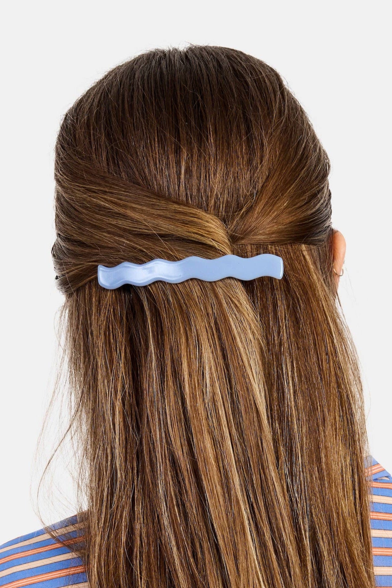 Styled Periwinkle Skinny Wave Barrette by Chunks at Abacus Row Jewelry