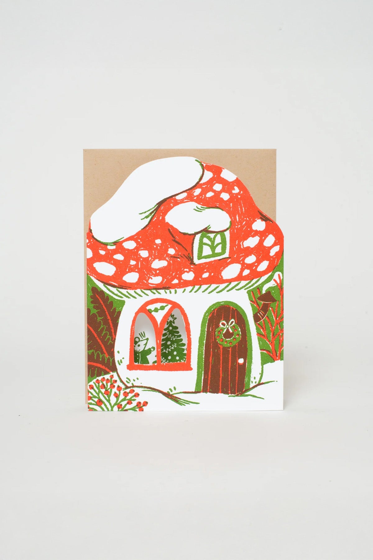 Merry Mushroom House Holiday Card by Egg Press MFG at Abacus Row Jewelry