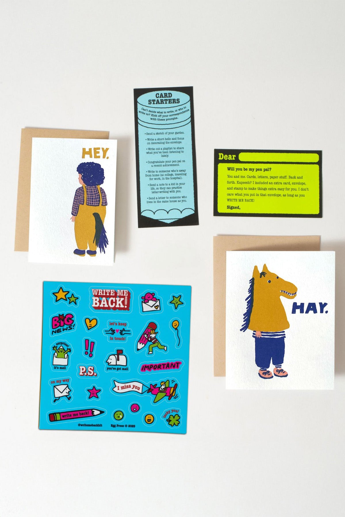 Hey Horsey, Hey Write Me Back pen pal Kit contents by Egg Press MFG at Abacus Row Handmade Jewelry