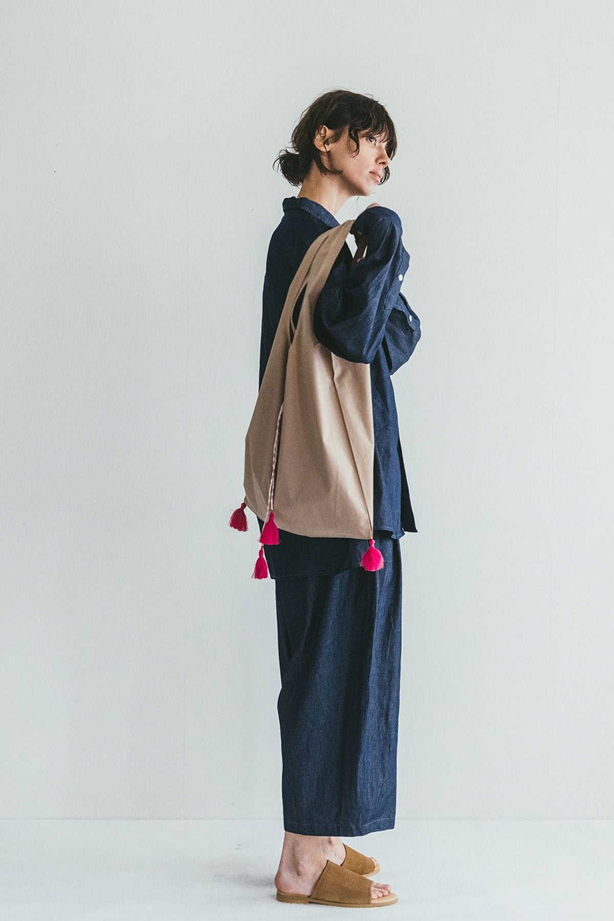 Using a Light Beige Amori Bag by Fog Linen at Abacus Row