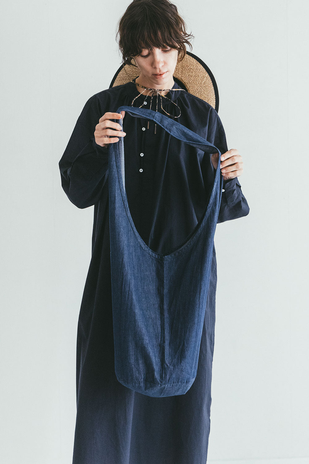 Denim Blue Saachi Bag by Fog Linen at Abacus Row