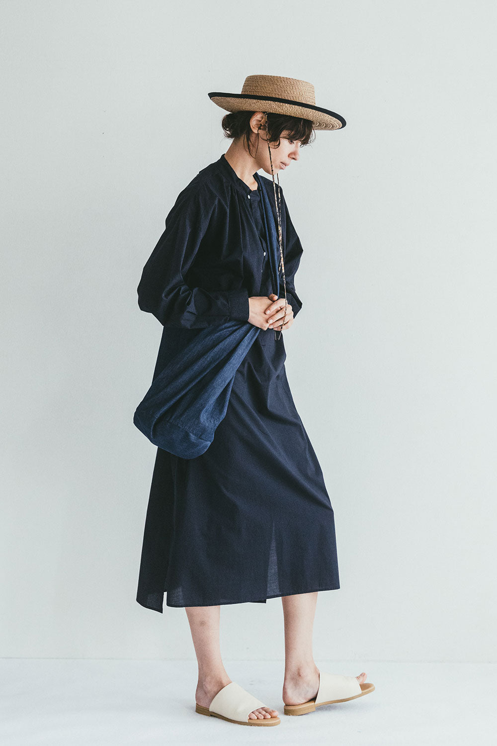 Crossover Denim Blue Saachi Bag by Fog Linen at Abacus Row
