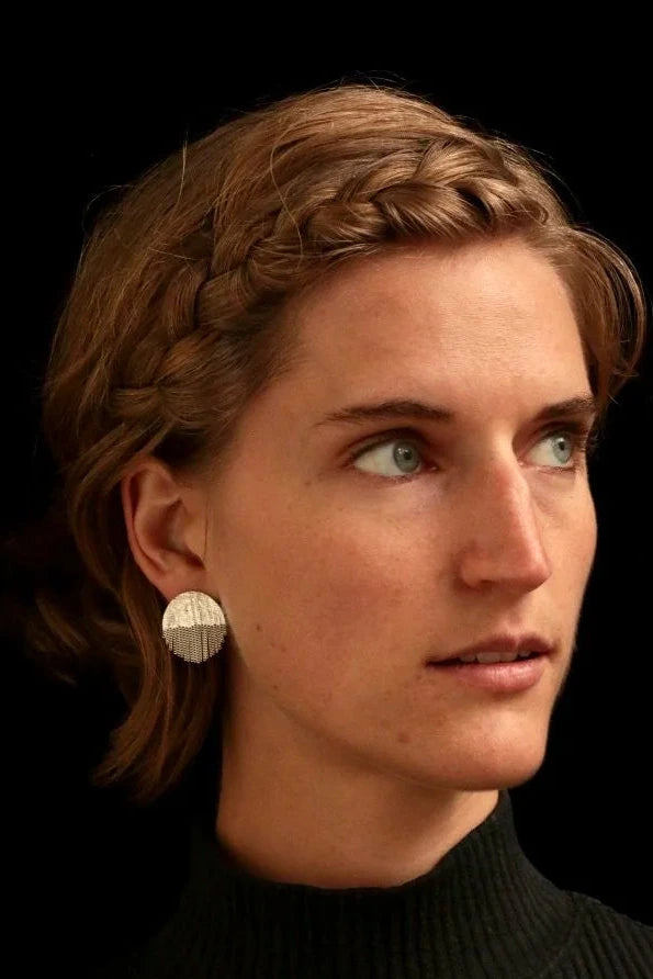 Modeled Silver on Silver Half Circle Stud Earrings by Hannah Keefe at Abacus Row Handmade Jewelry