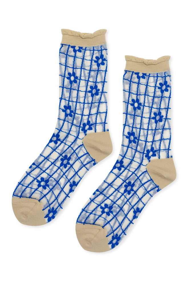 Blossom Sheer Crew Socks - cornflower