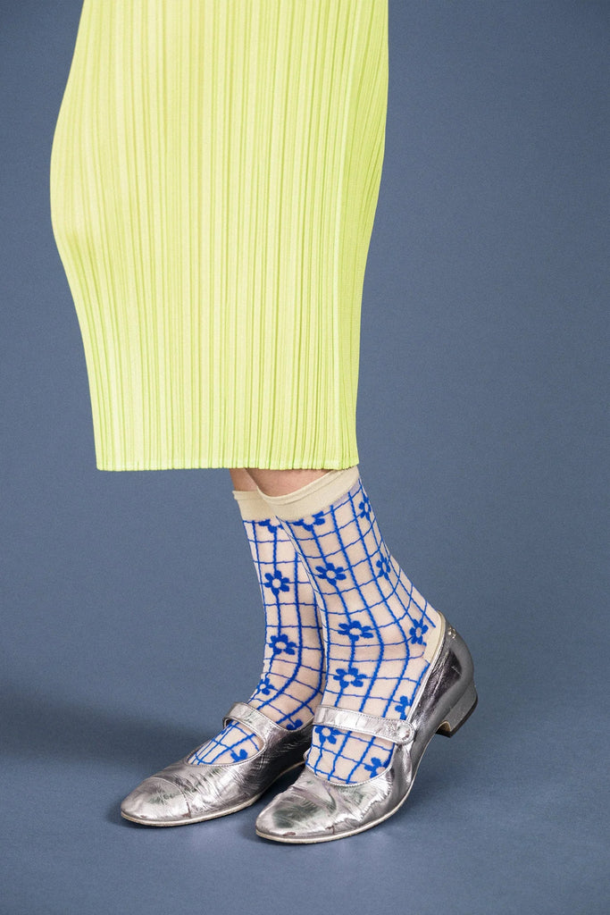 Blossom Sheer Crew Socks - cornflower