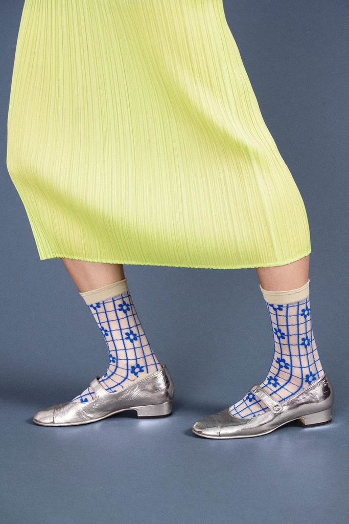 Blossom Sheer Crew Socks - cornflower