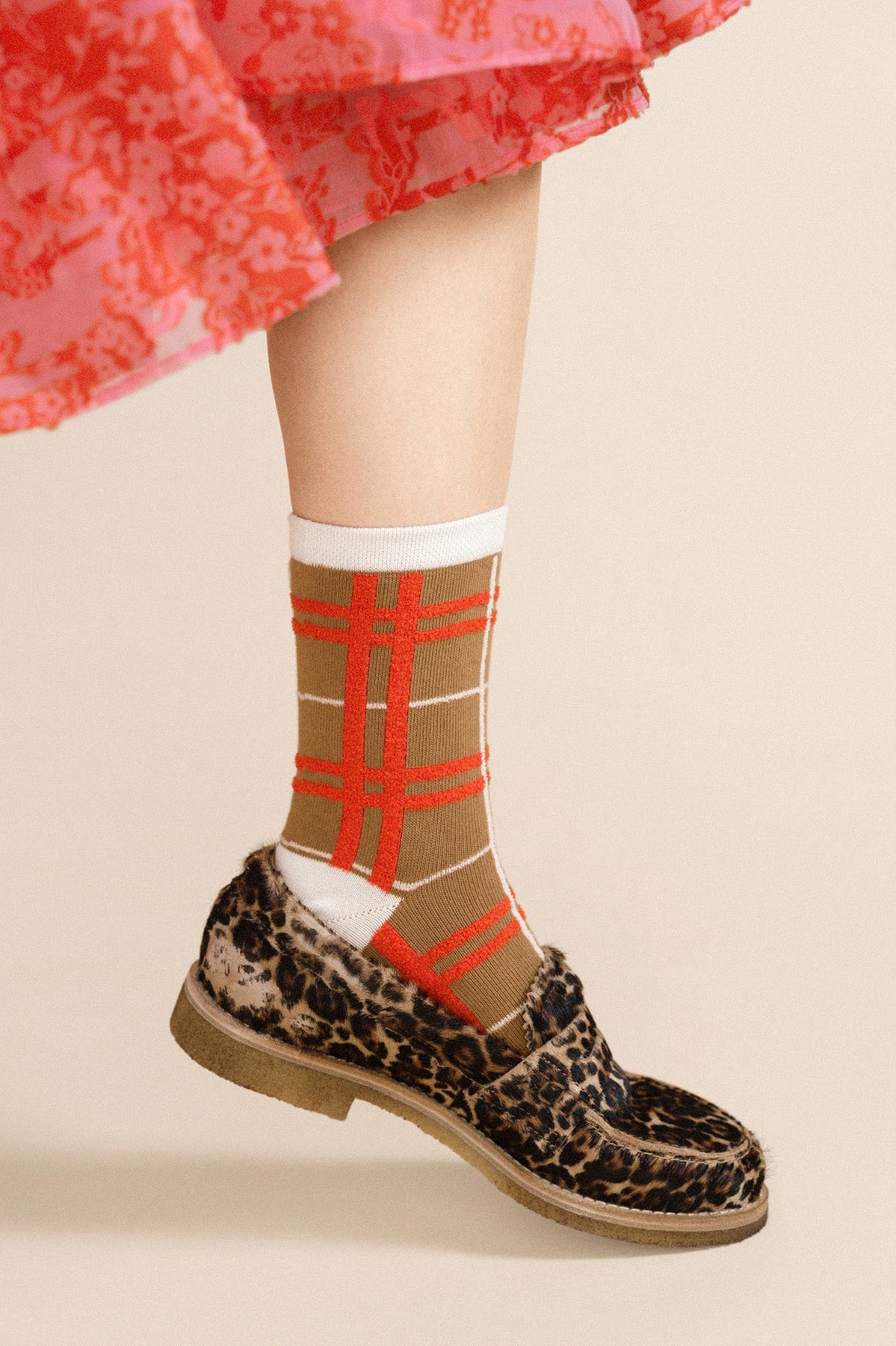 Hansel from Basel Camel Boucle Plaid Crew Socks at Abacus Row Jewelry