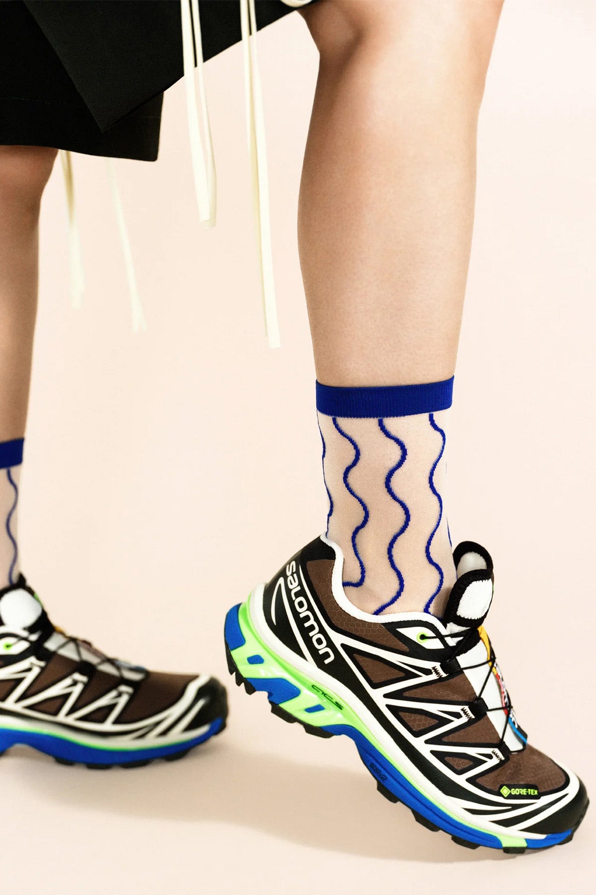Hansel from Basel Cobalt City Pop Sheer Crew Socks modeled at Abacus Row Handmade Jewelry