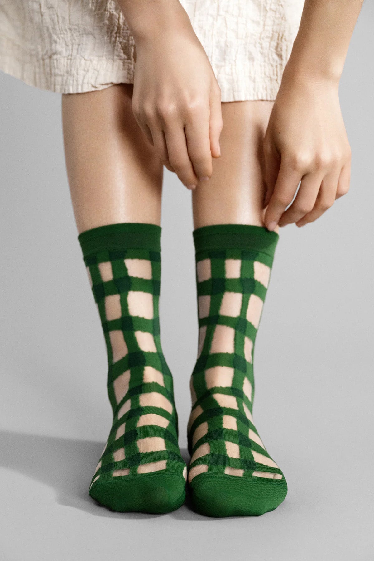 Styled Hansel from Basel Green Googly Gingham Socks at Abacus Row