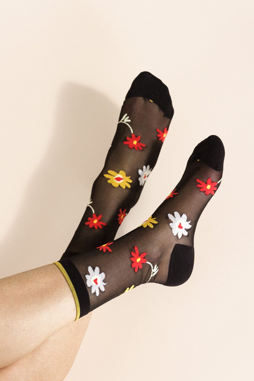 Styled Hansel from Basel Black Louann Socks at Abacus Row Handmade Jewelry