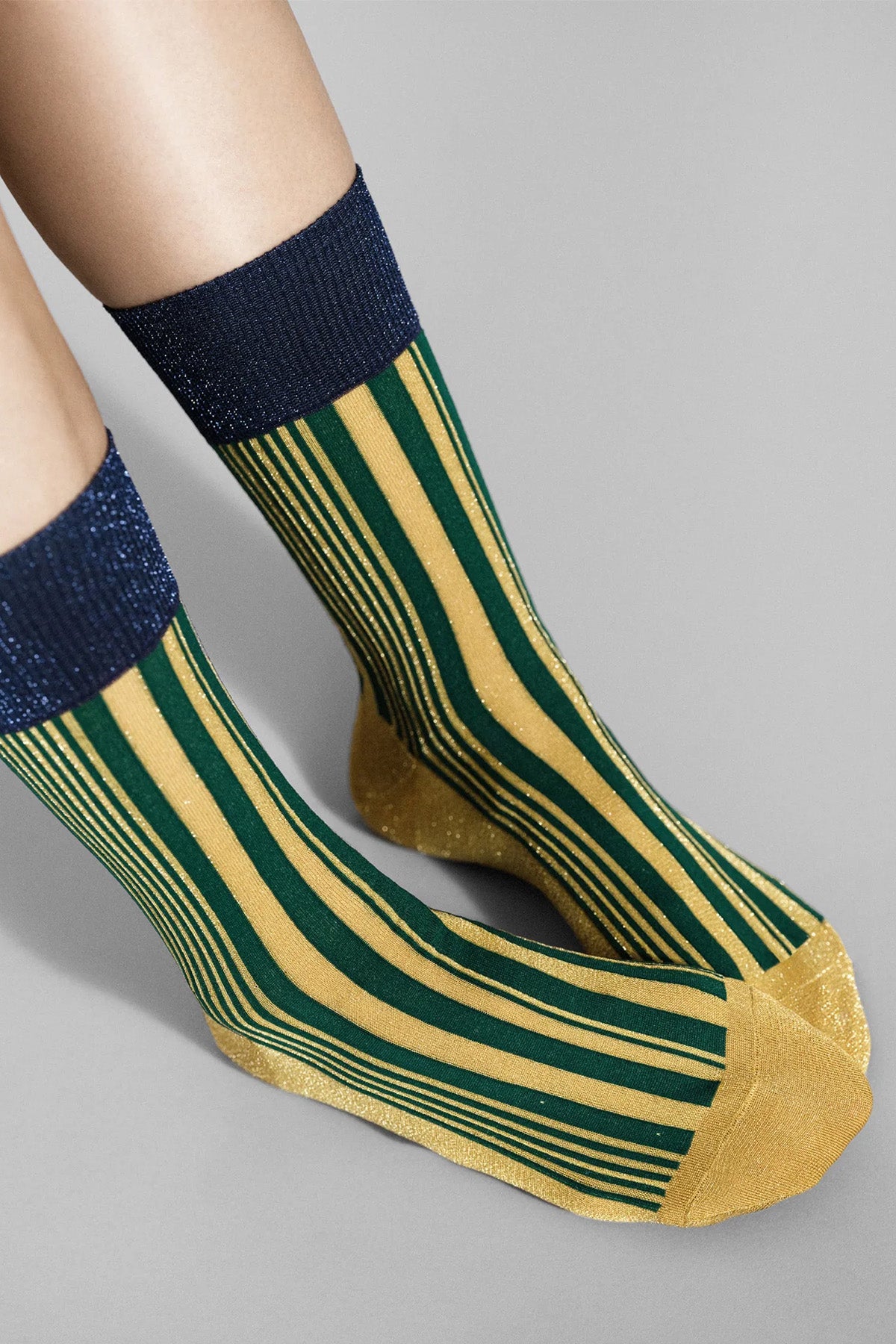 Styled Hansel from Basel Lemon Shimmer Stripe Crew Socks at Abacus Row