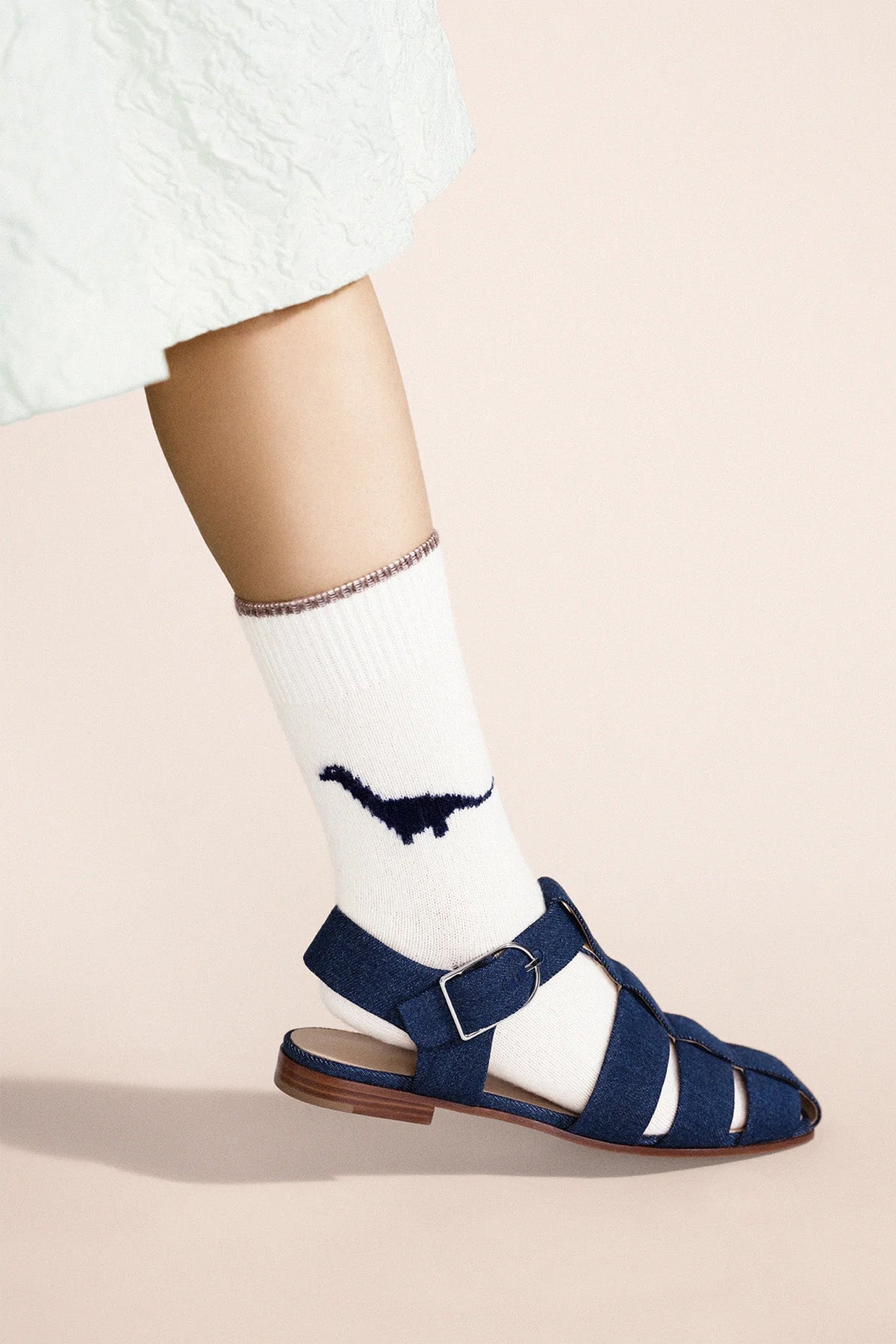 Hansel from Basel Ivory Dino Cashmere Crew Socks detail at Abacus Row Handmade Jewelry