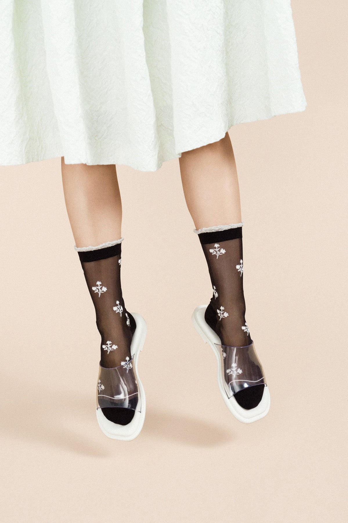 Hansel from Basel Black Floral Clover Crew Socks at Abacus Row Jewelry