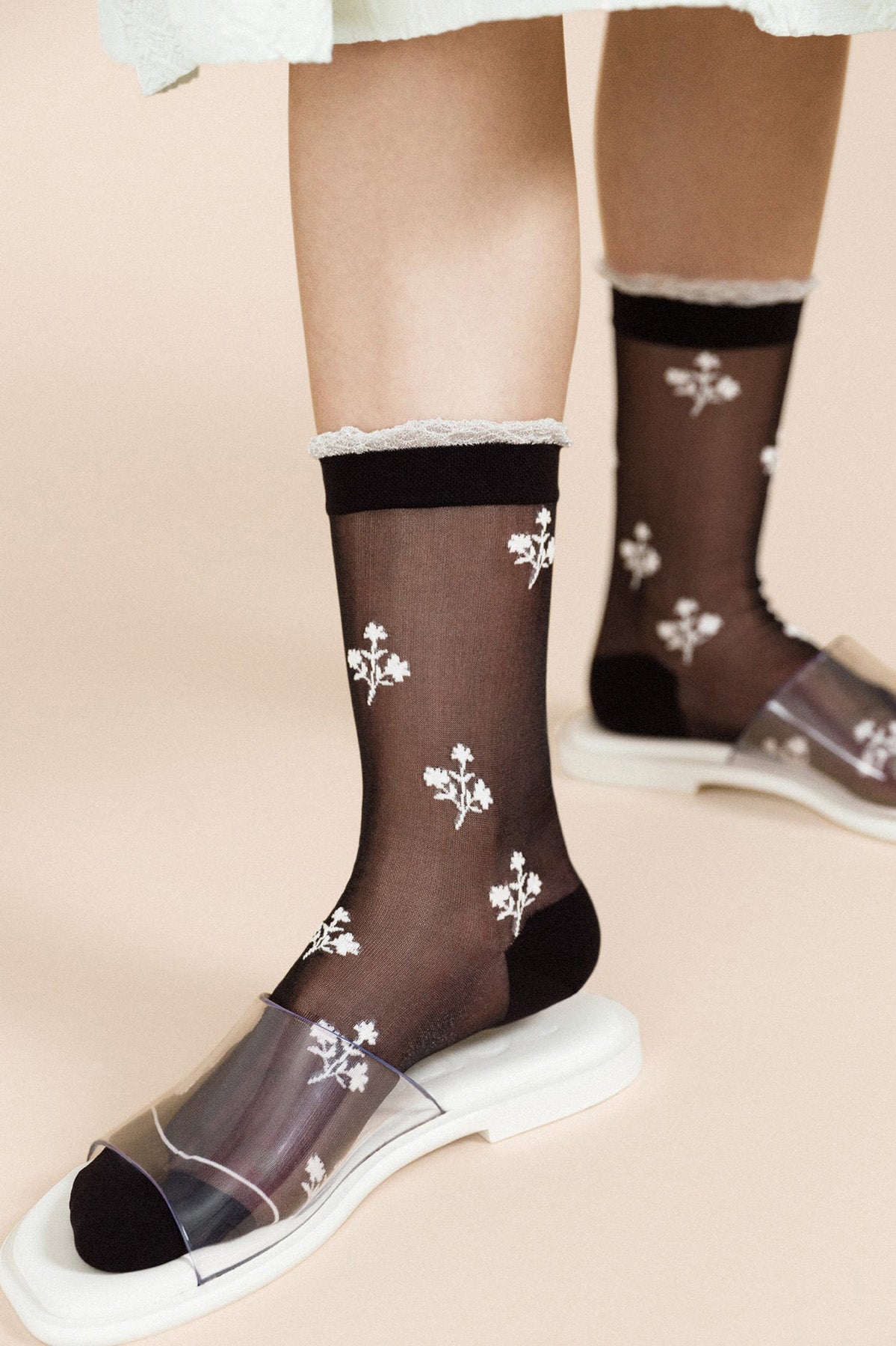 Hansel from Basel Black Floral Clover Crew Socks at Abacus Row Jewelry