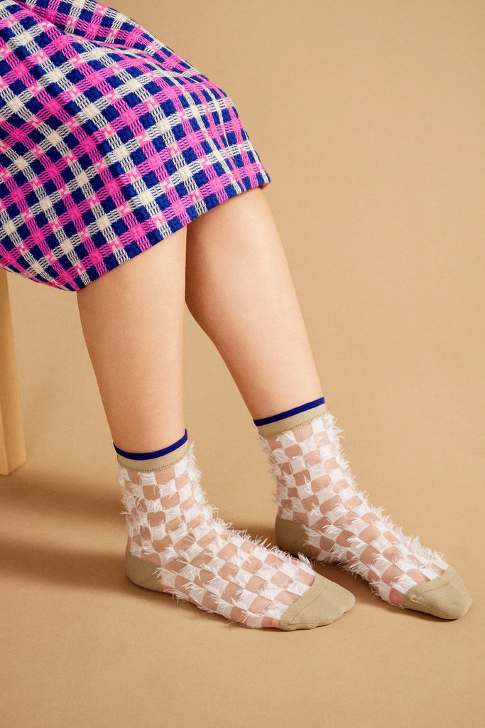 White Fran Sheer Crew Socks by Hansel from Basel at Abacus Row Jewelry