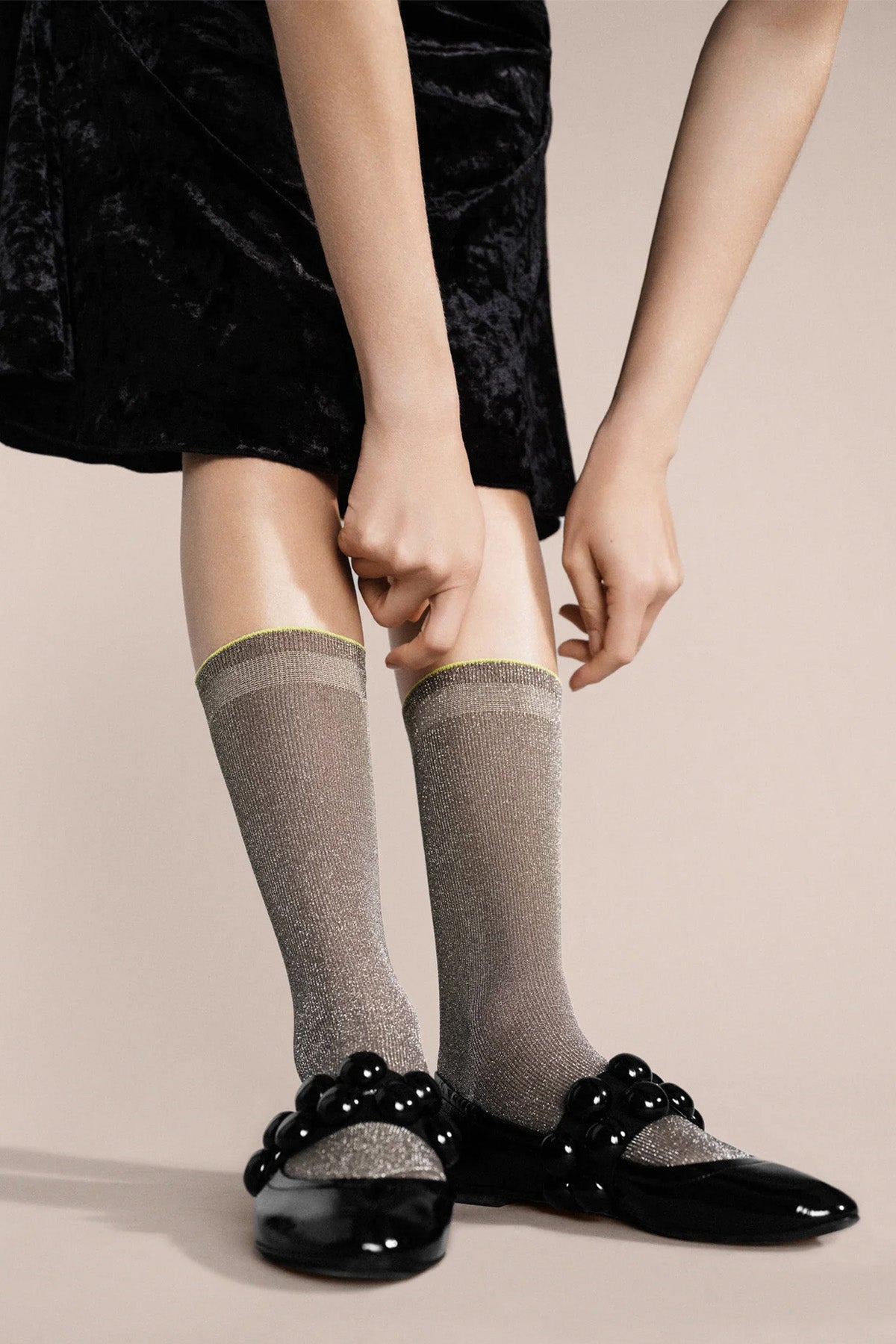 Styled Hansel from Basel Pewter Lumiesta Lettuce Cuff Socks at Abacus Row