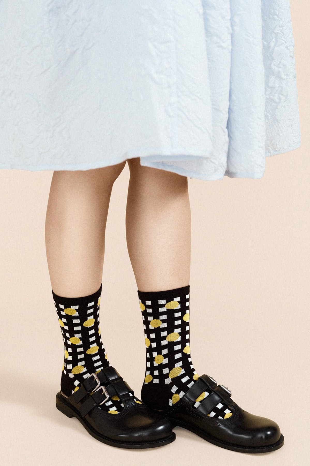 Hansel from Basel Black Lines and Dots Crew Socks at Abacus Row