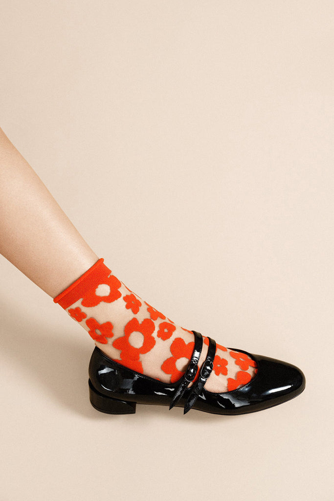 Red Pop Sheer Crew Socks Hansel from Basel at Abacus Row Jewelry