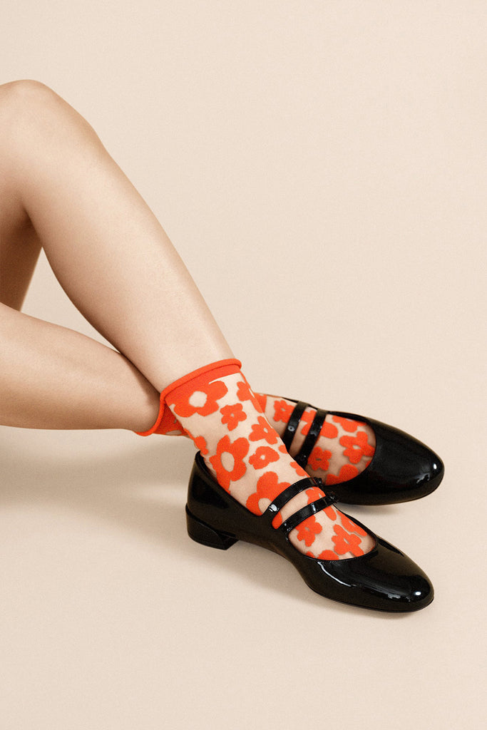 Red Pop Sheer Crew Socks Hansel from Basel at Abacus Row Jewelry