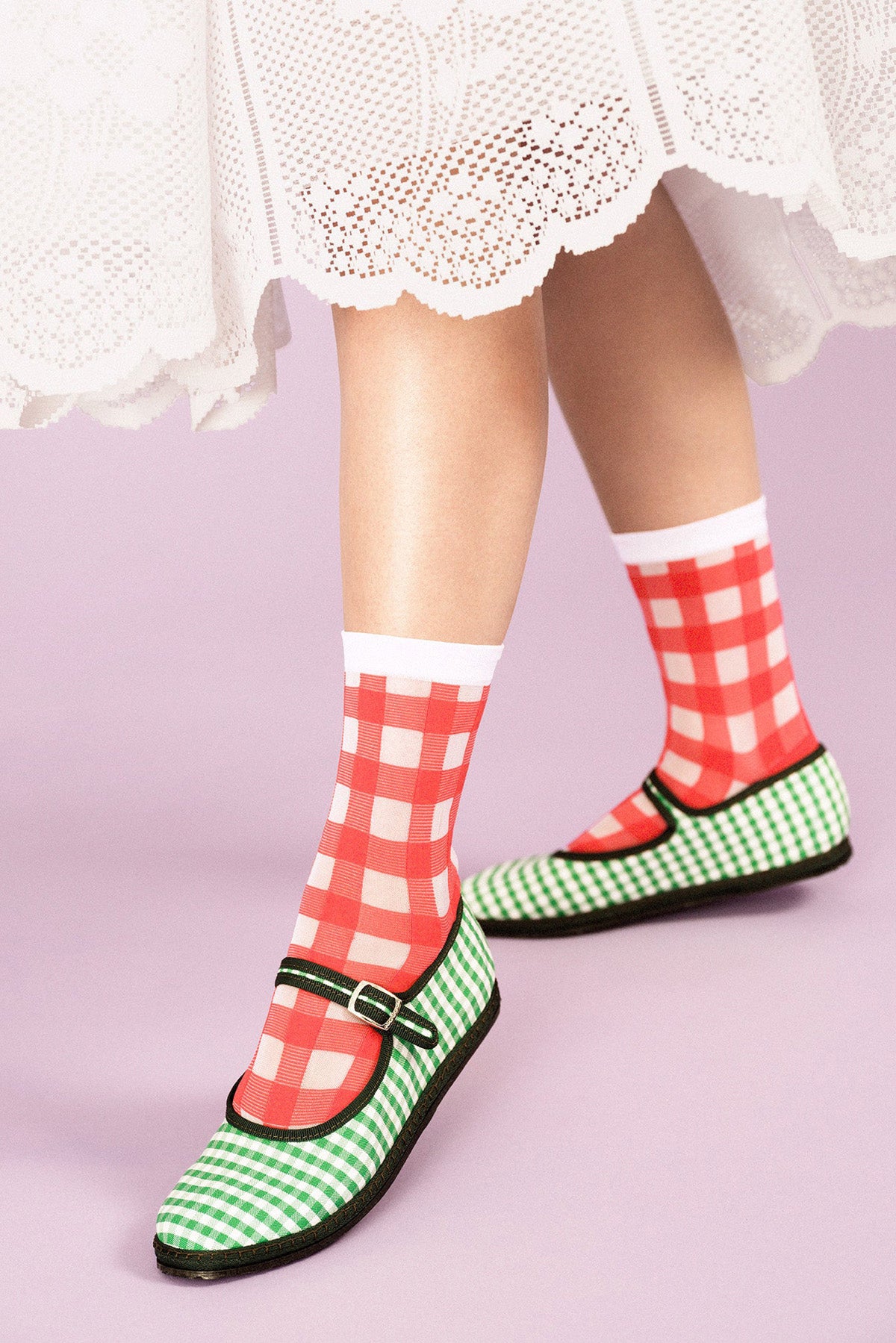 Red Shirley Sheer Crew Socks Hansel from Basel at Abacus Row Jewelry