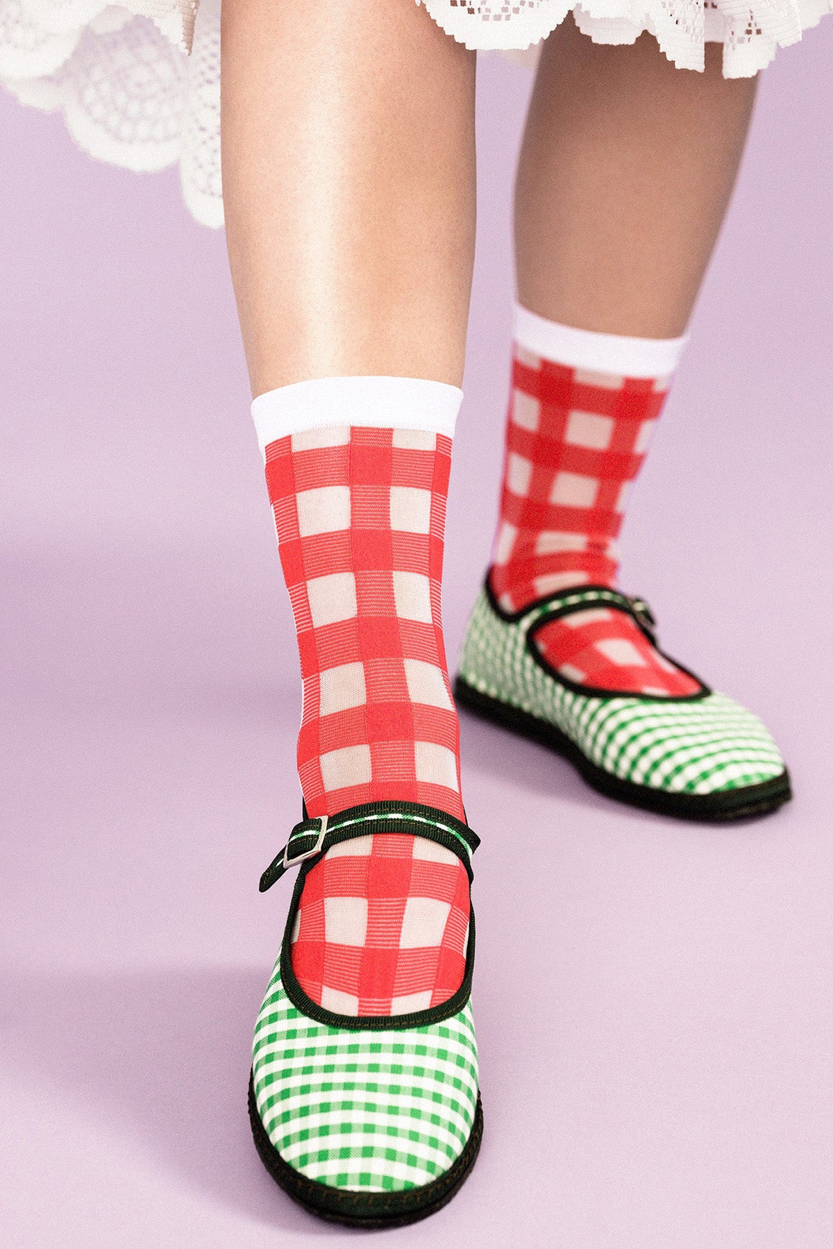 Red Shirley Sheer Crew Socks Hansel from Basel at Abacus Row Jewelry