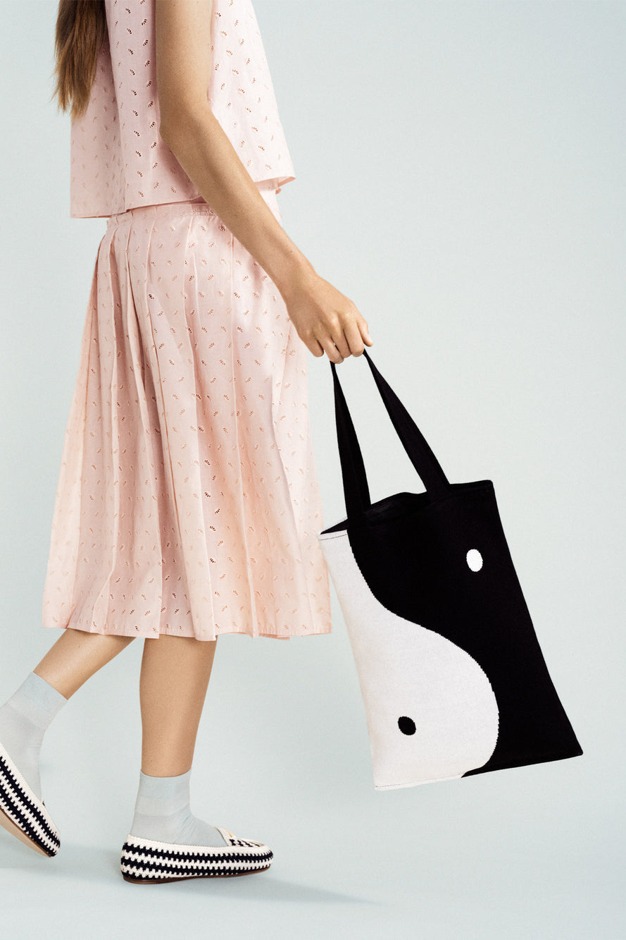 Styled White and Black Hansel from Basel Yin Yang Tote Bag at Abacus Row Handmade Jewelry