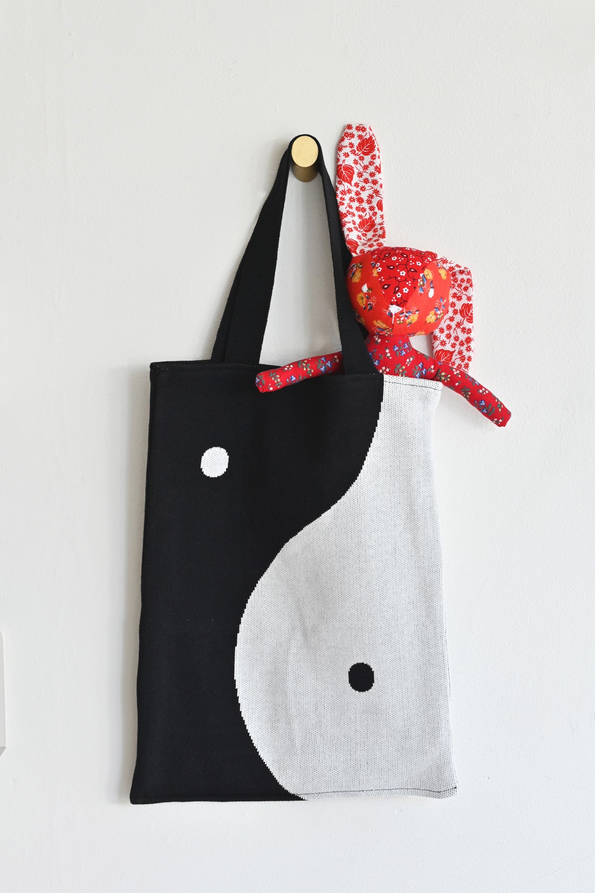 Bunny in Black and White Hansel from Basel Yin Yang Tote Bag at Abacus Row Handmade Jewelry