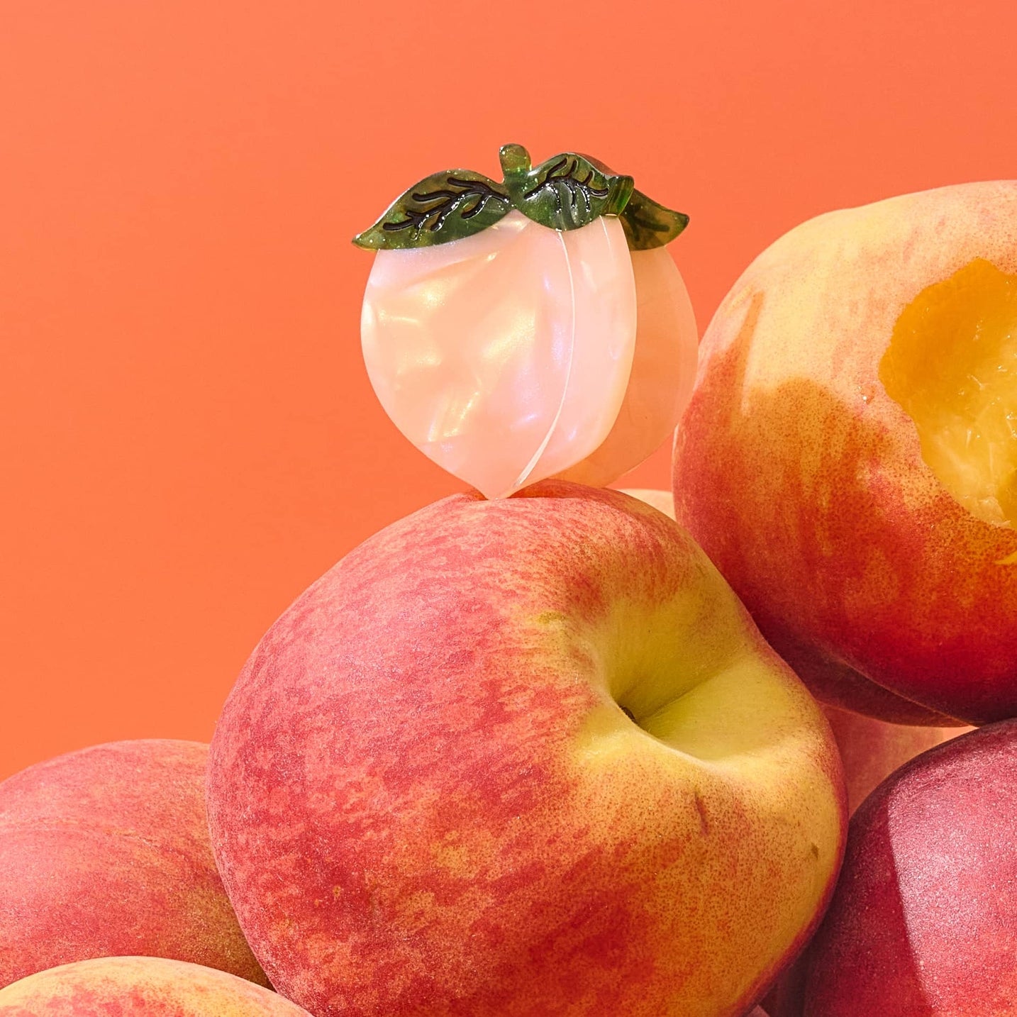 Mini Peach Hair Claw Clip by Jenny Lemons on peaches at Abacus Row Jewelry